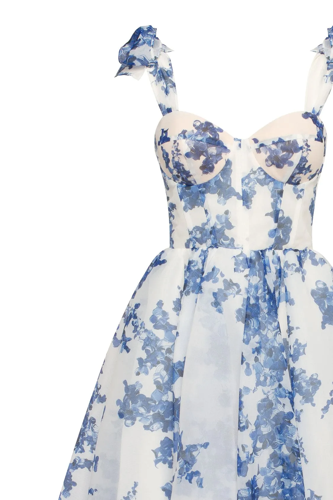 Charming blue hydrangea-patterned organza midi dress, Garden of Eden