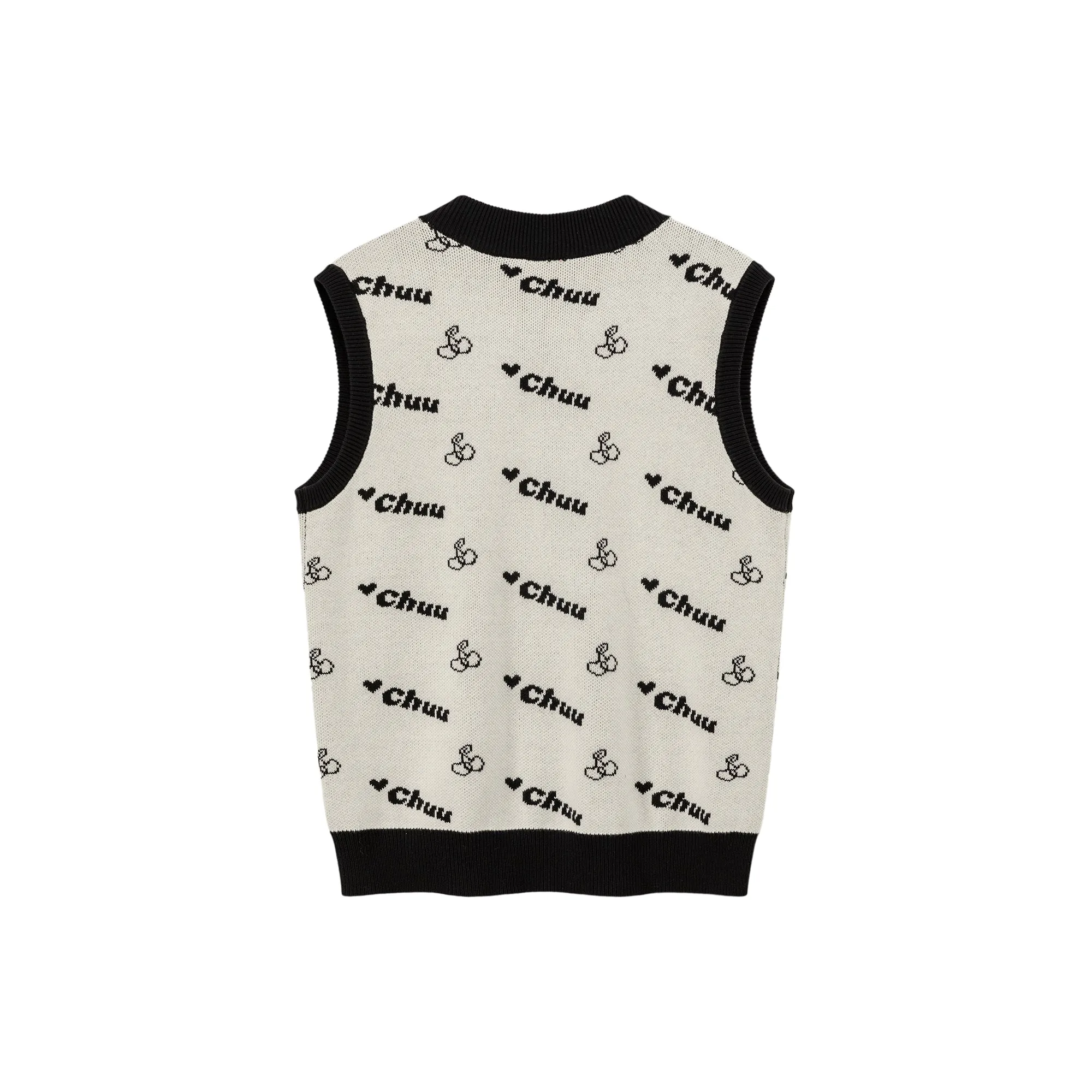 Cherry Lettering Sleeveless Knit Sweater Vest