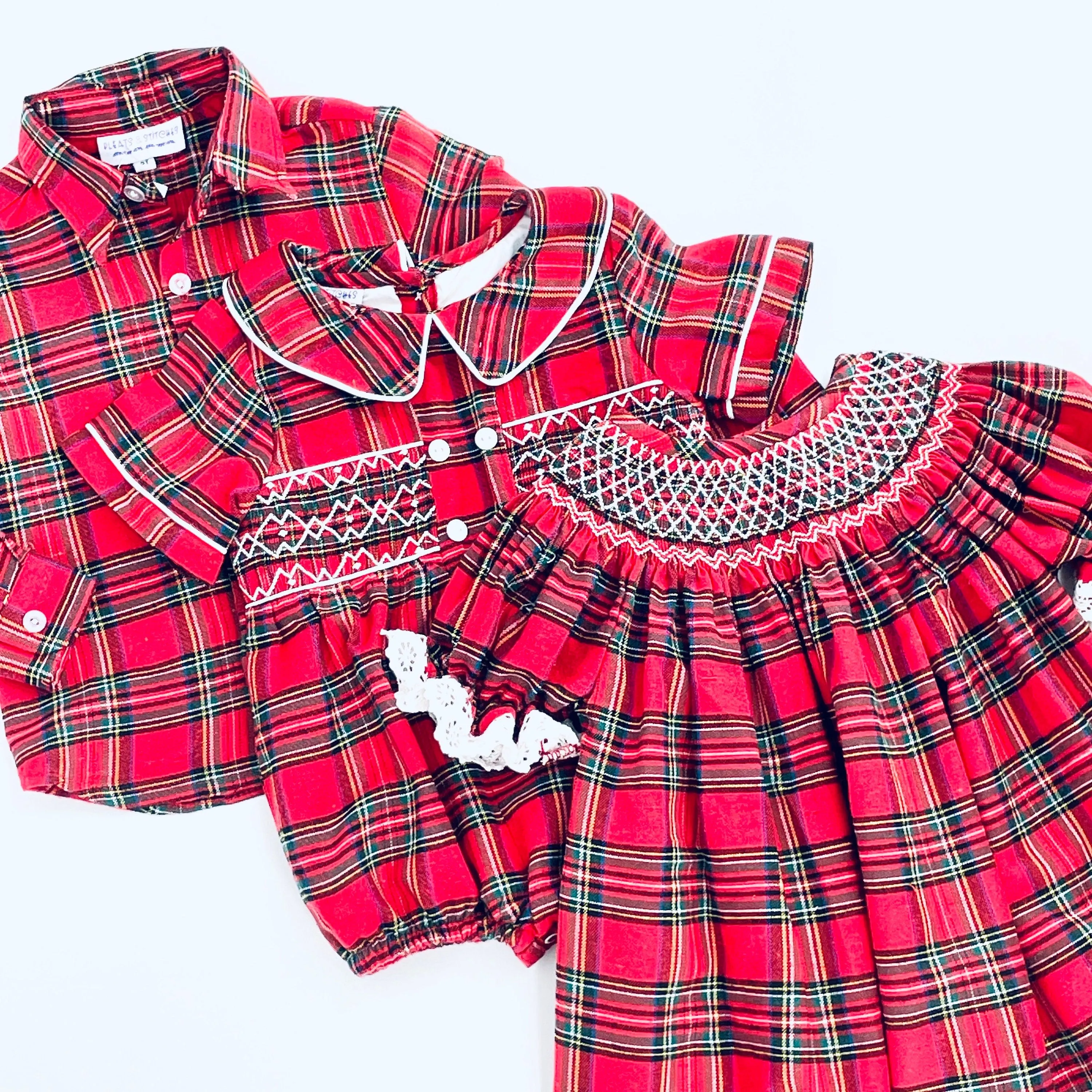 Christmas Smocked Boys Bubble in plaid