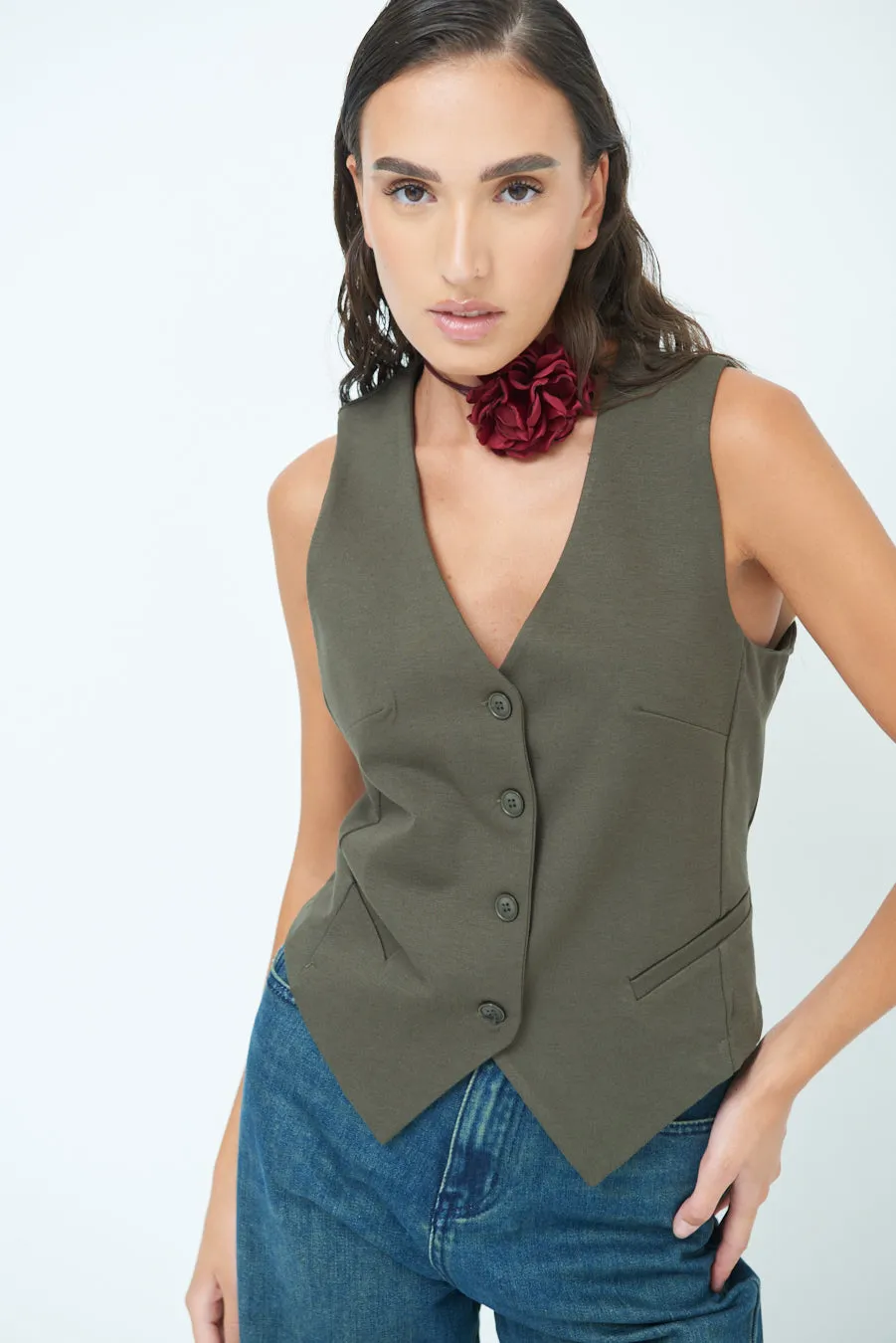 Classic tailored button-down vest wholesale