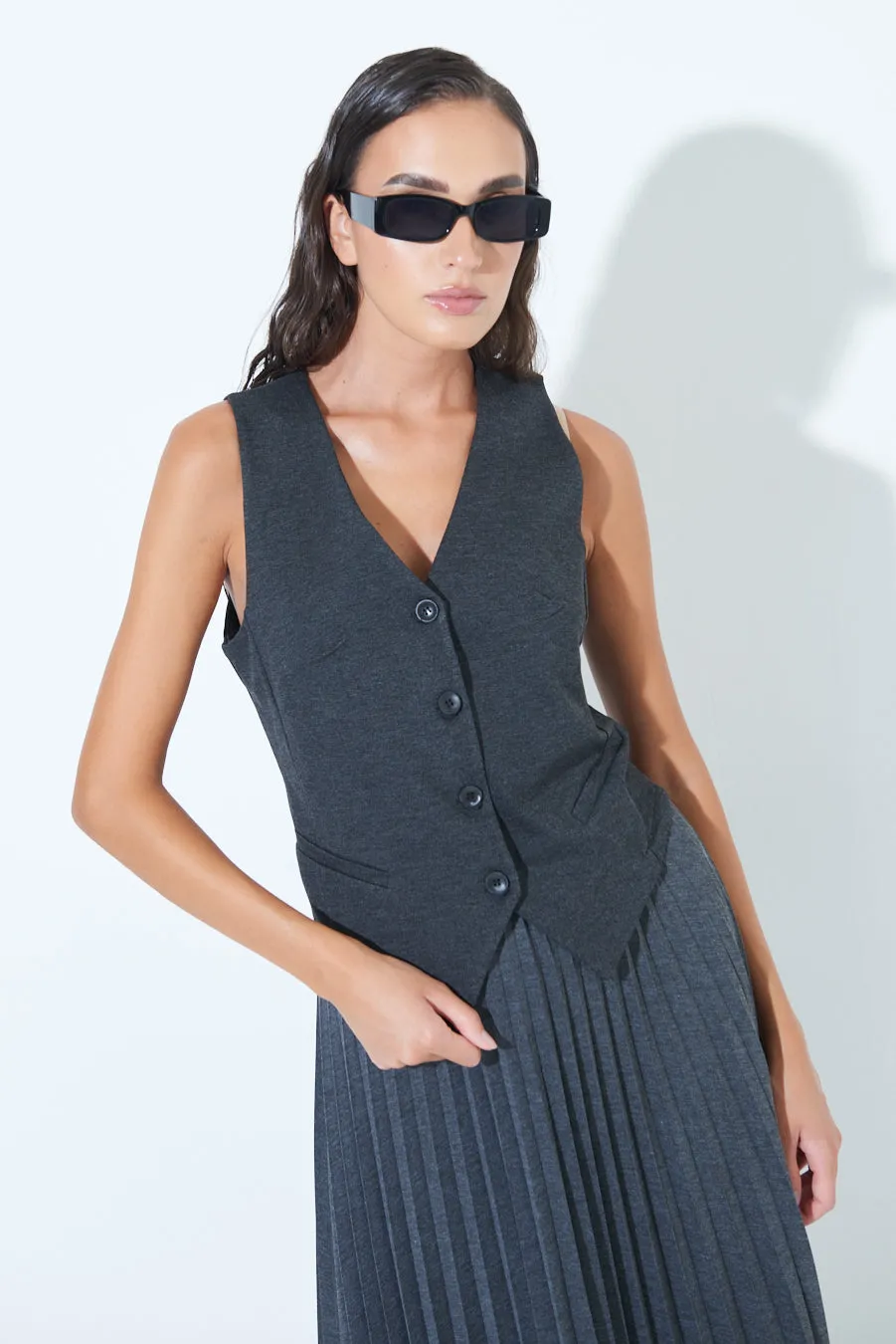 Classic tailored button-down vest wholesale