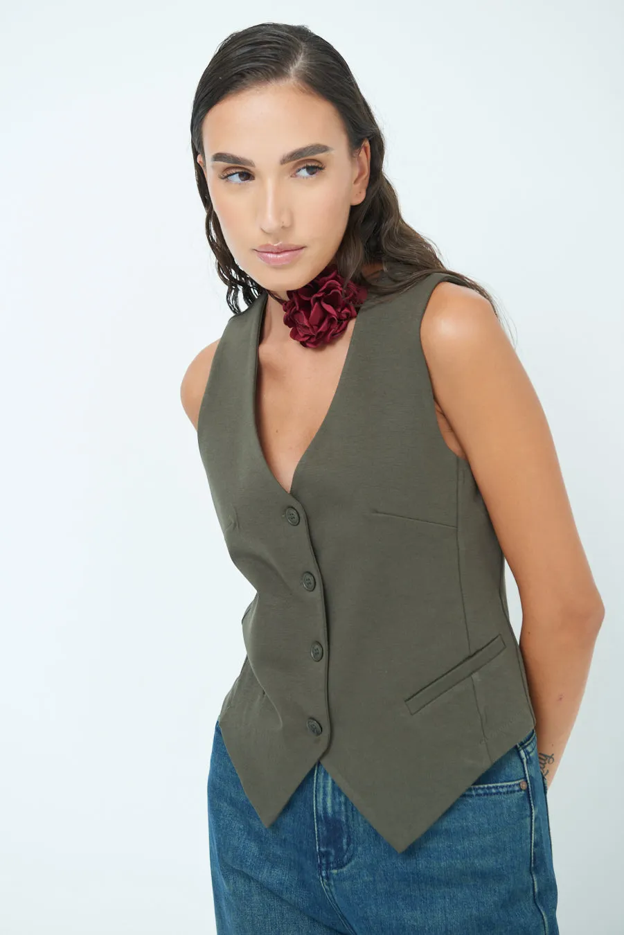 Classic tailored button-down vest wholesale