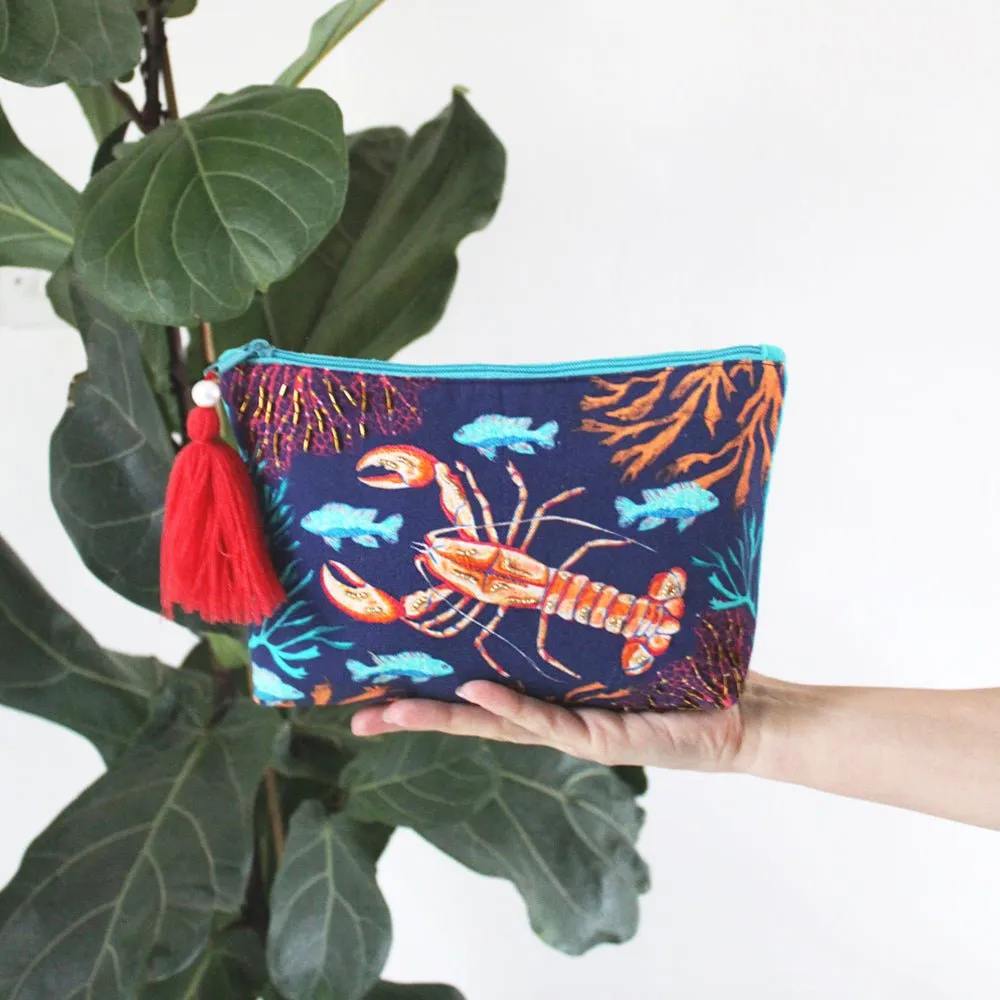 Coral Lobster Make up Bag