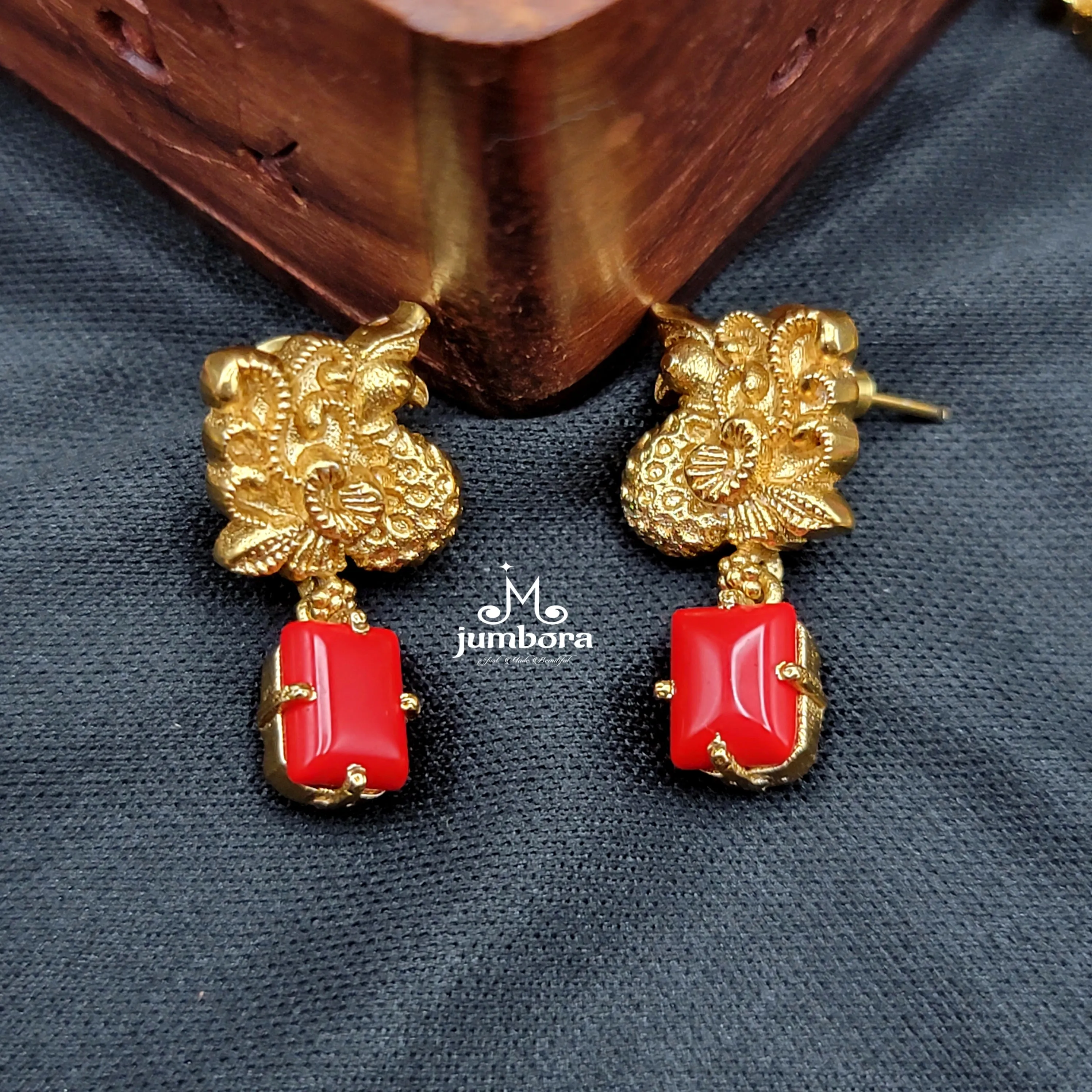 Coral Red Peacock Necklace Set