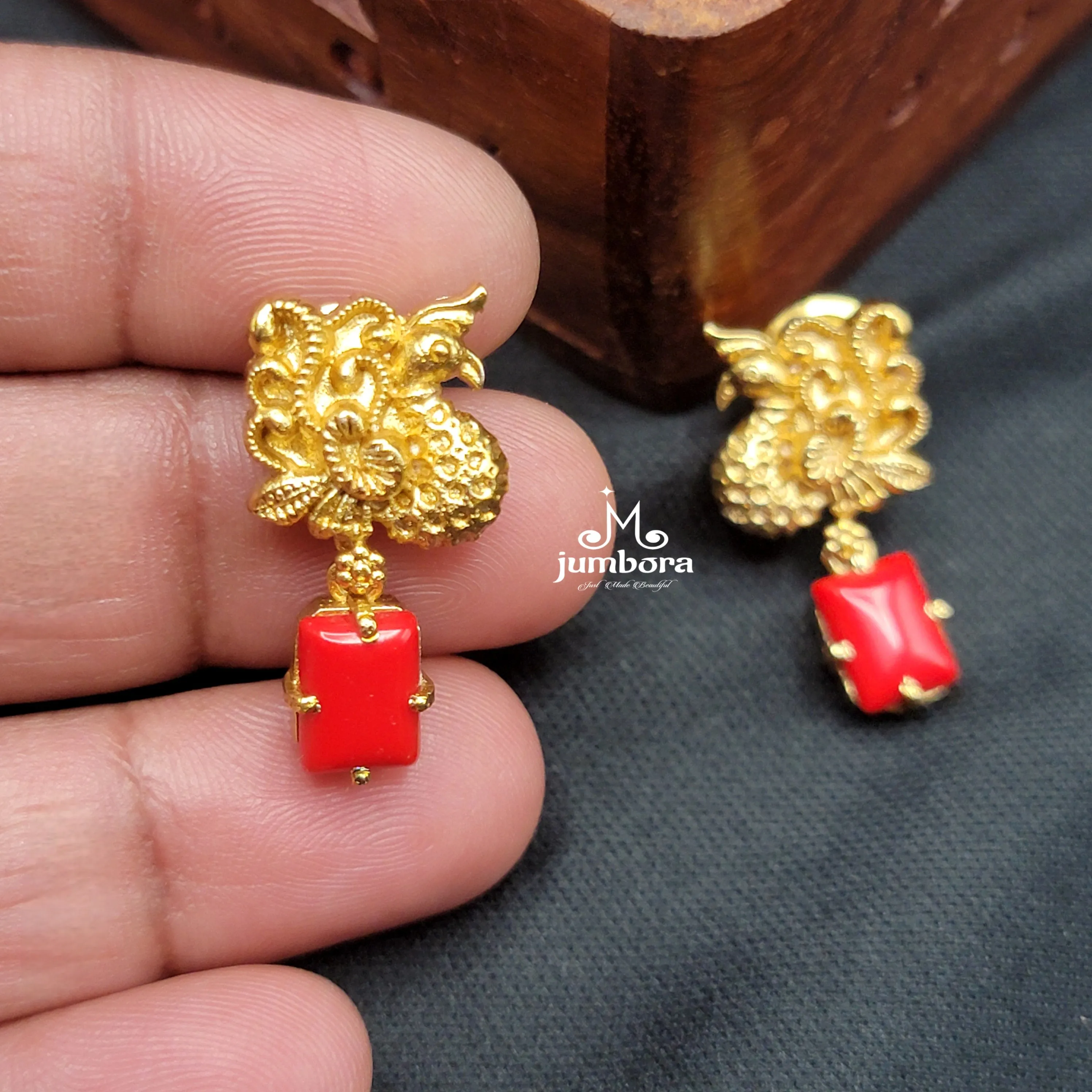 Coral Red Peacock Necklace Set