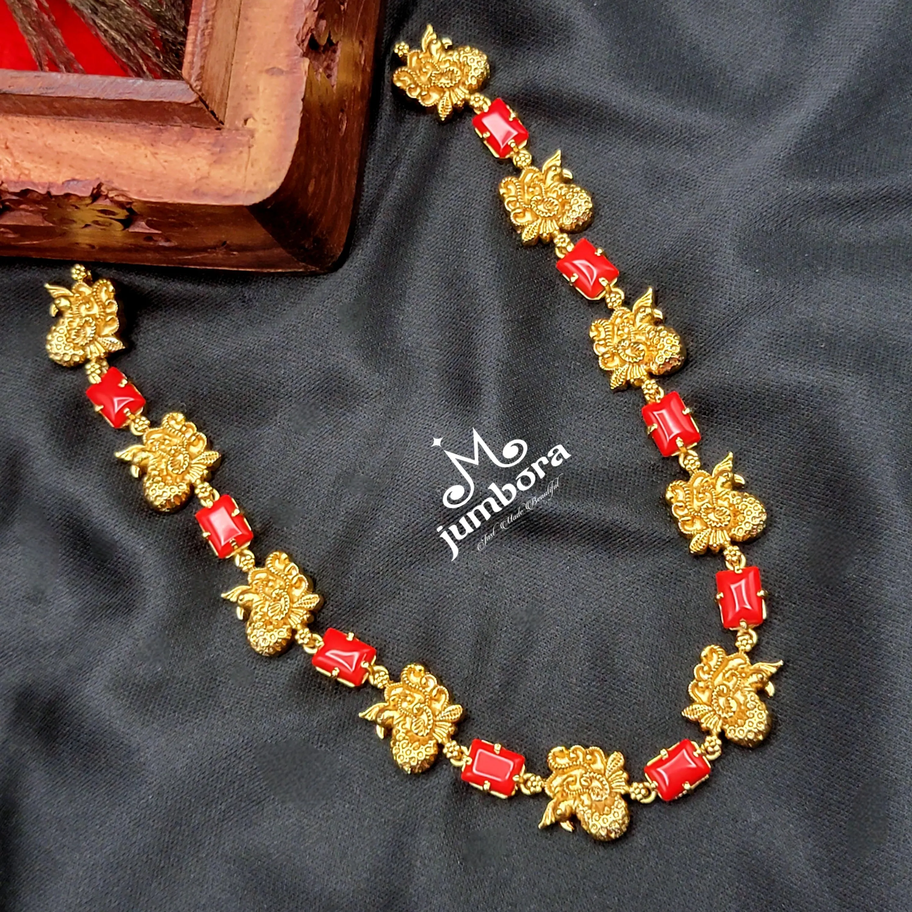 Coral Red Peacock Necklace Set