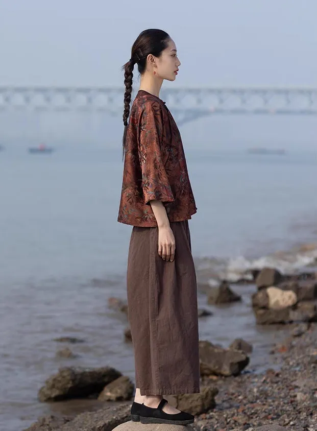 Cotton Linen Wide Leg Pants in Dark Brown