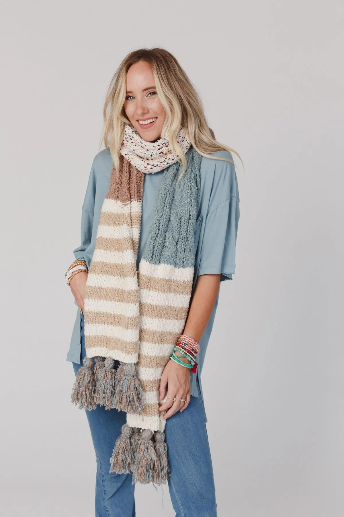 Cuddle Season Chunky Tassel Scarf - Blue