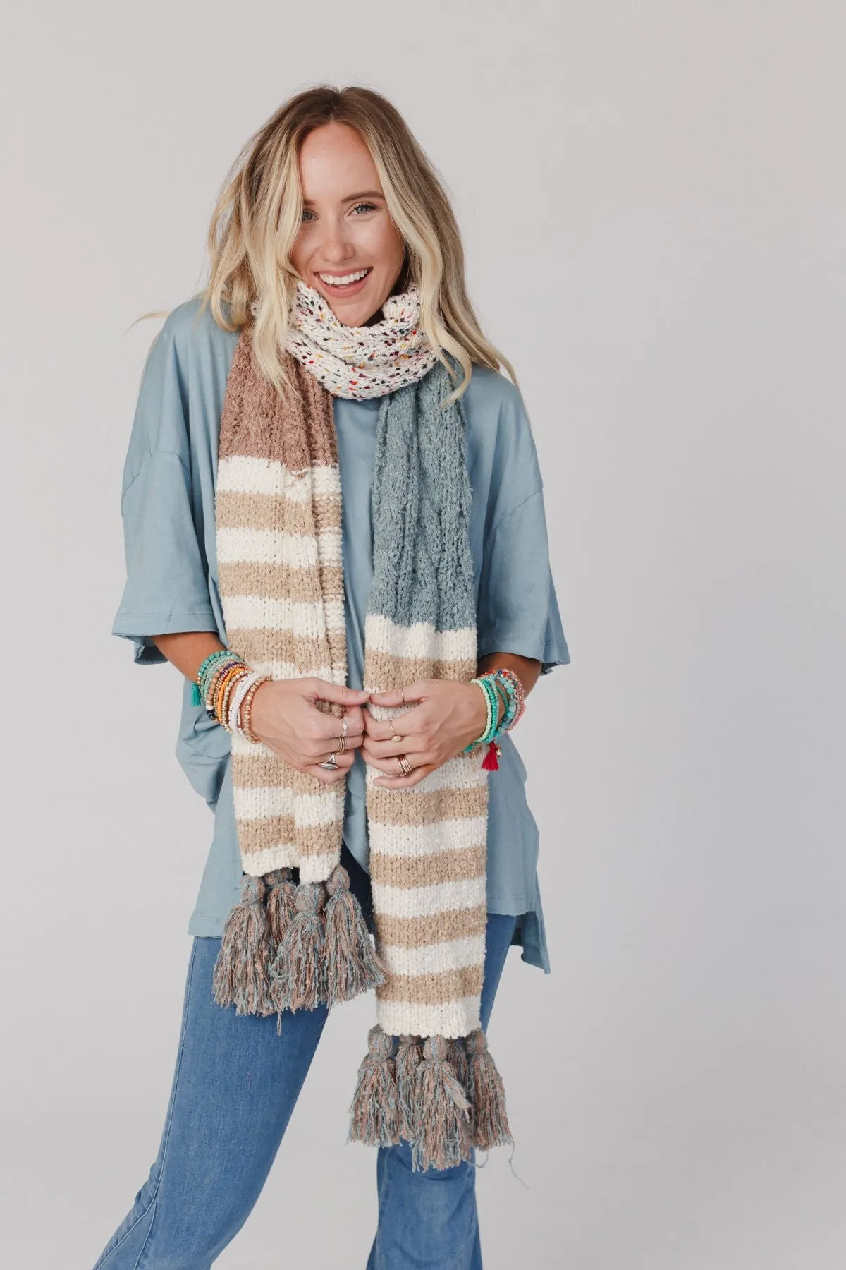 Cuddle Season Chunky Tassel Scarf - Blue