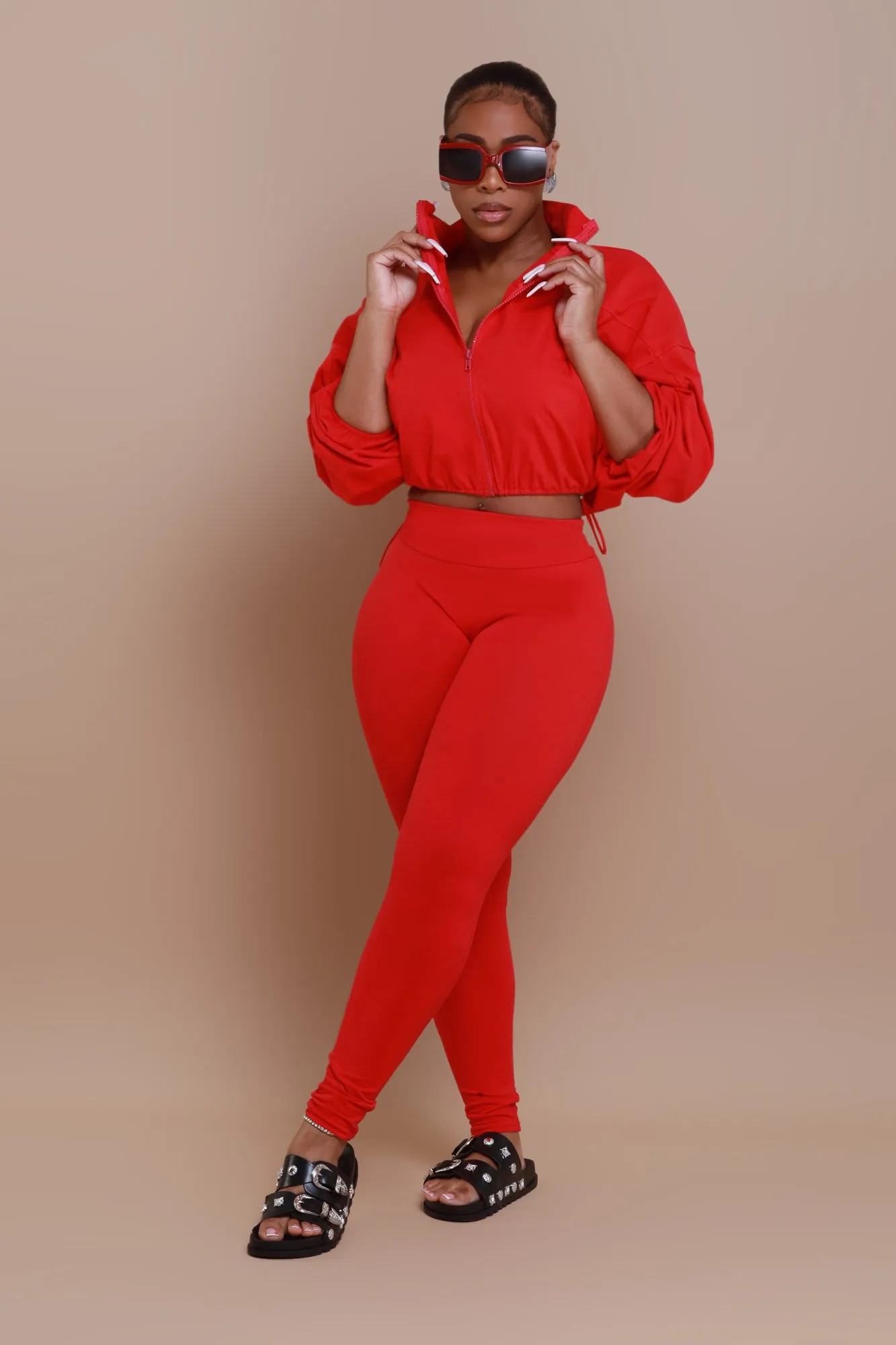 Cued Up Cropped Legging Set - Red