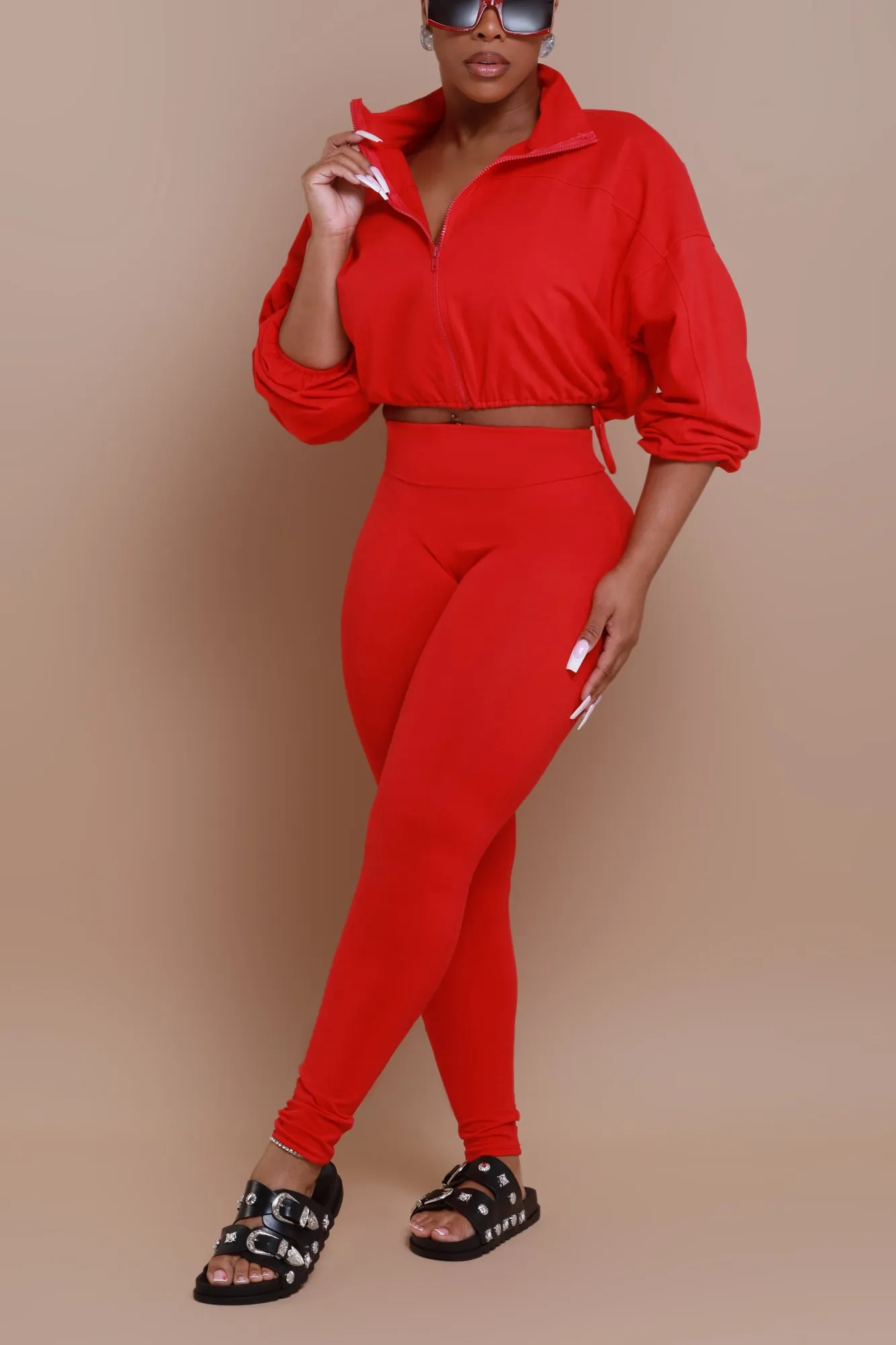 Cued Up Cropped Legging Set - Red