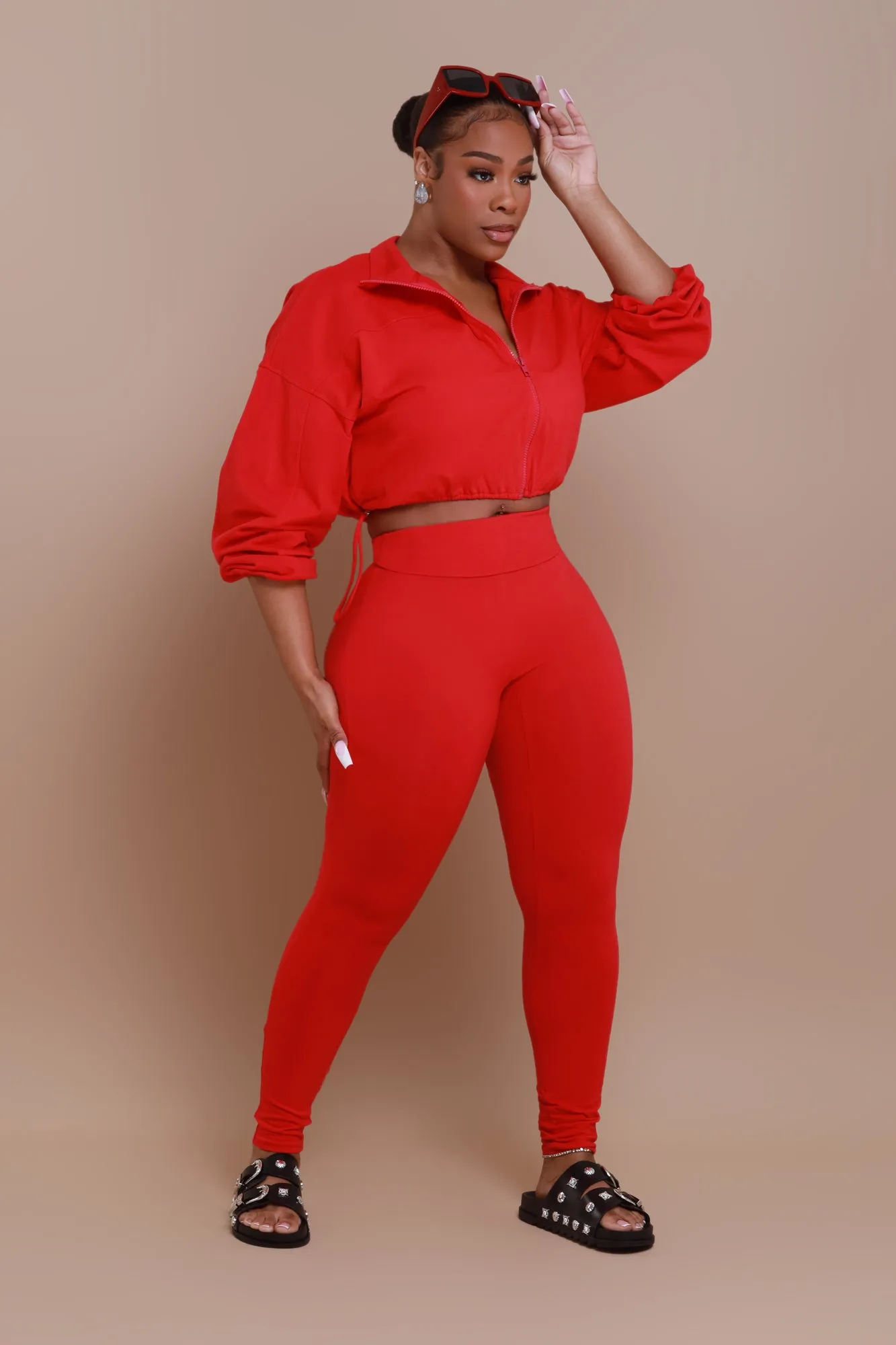 Cued Up Cropped Legging Set - Red