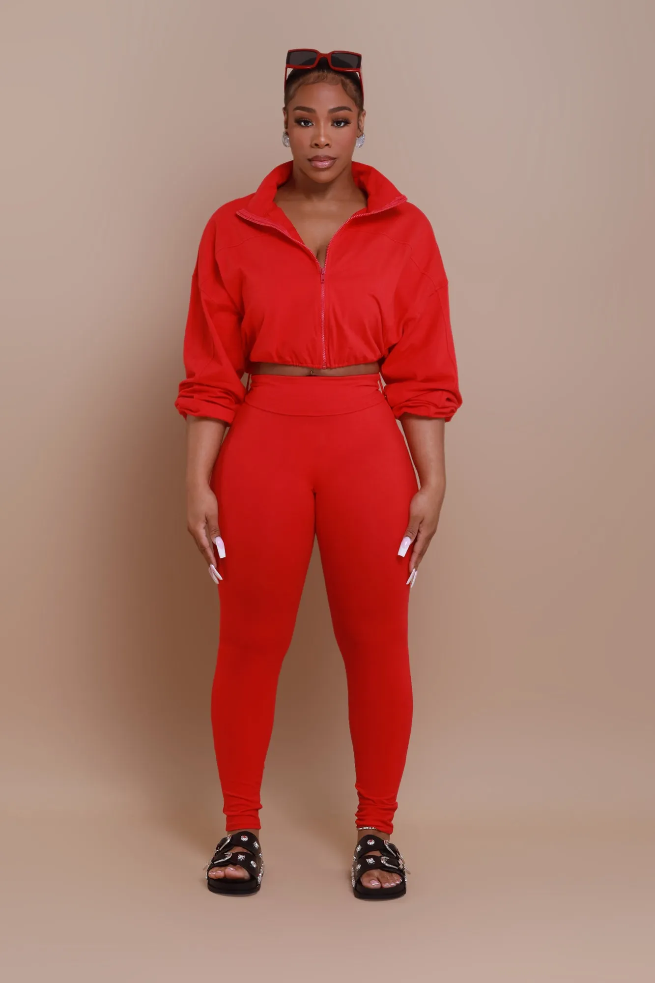 Cued Up Cropped Legging Set - Red