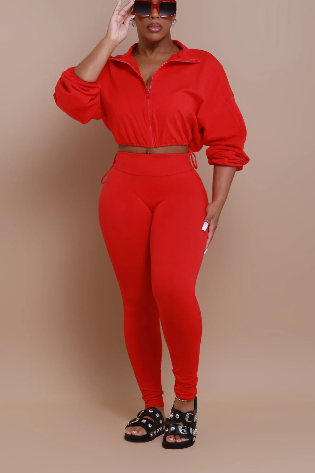 Cued Up Cropped Legging Set - Red