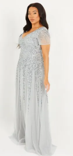 Curve Grey Sequin Maxi Dress