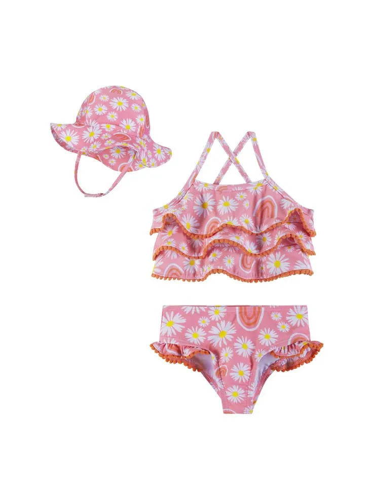 Daisy & Rainbow Print Tankini & Hat Set