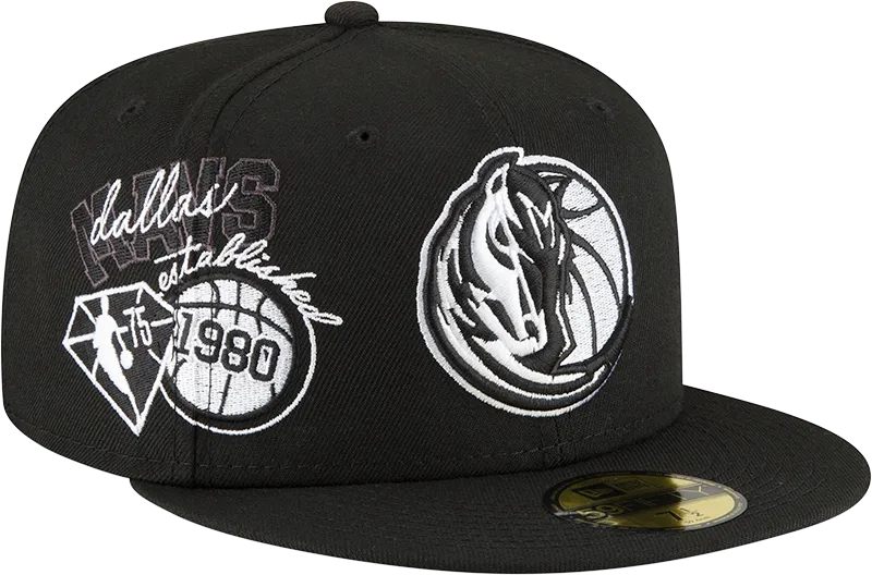 DALLAS MAVERICKS NEW ERA 5950 BACK HALF BLACK FITTED CAP