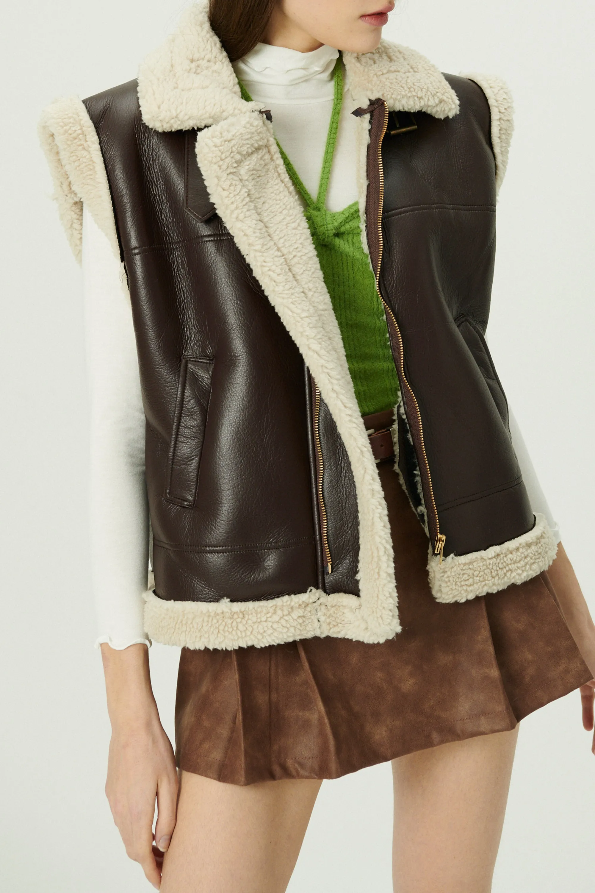 Daniela Pleather Shearling Vest