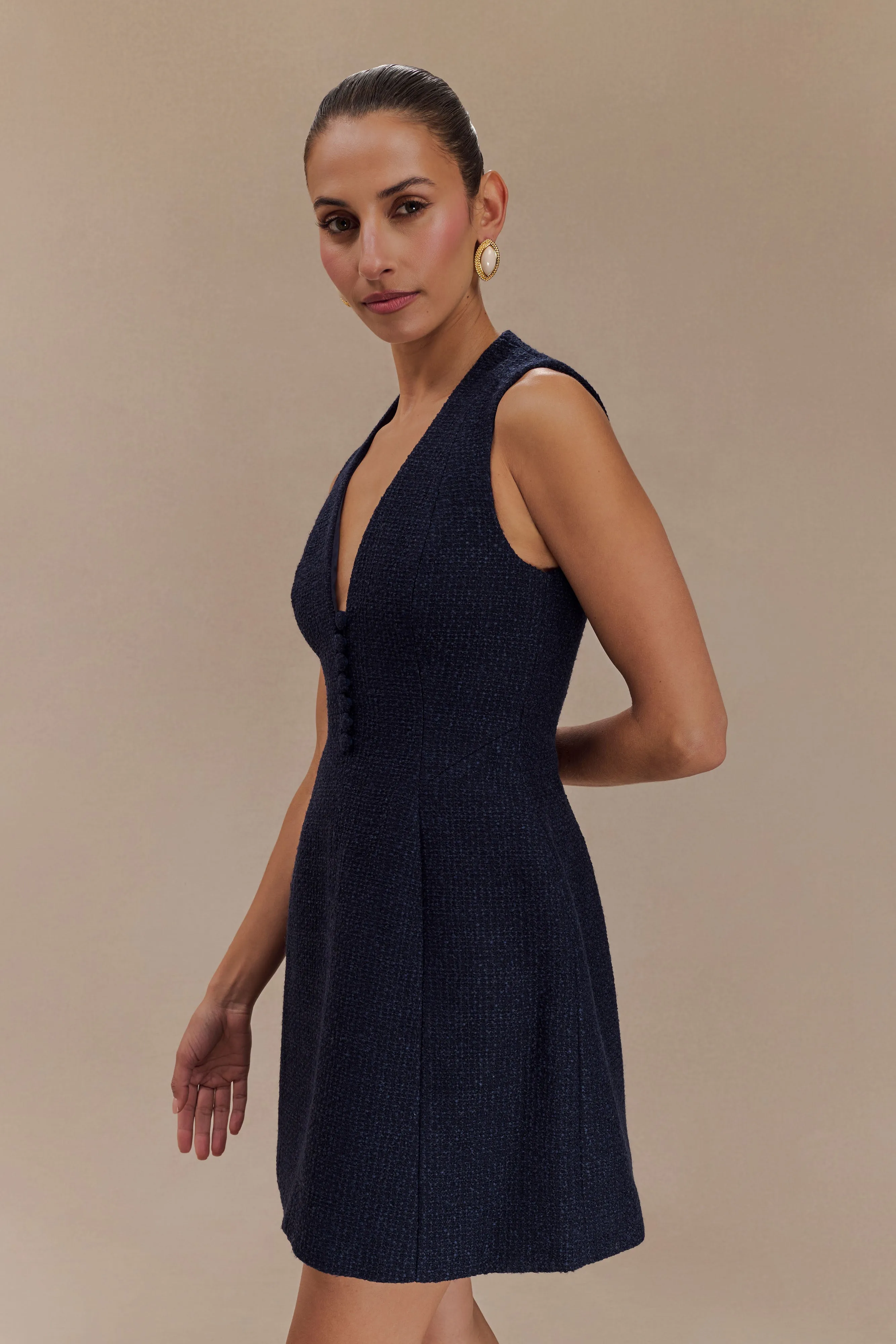 Danna Boucle Mini Dress With Pleats - Midnight Blue