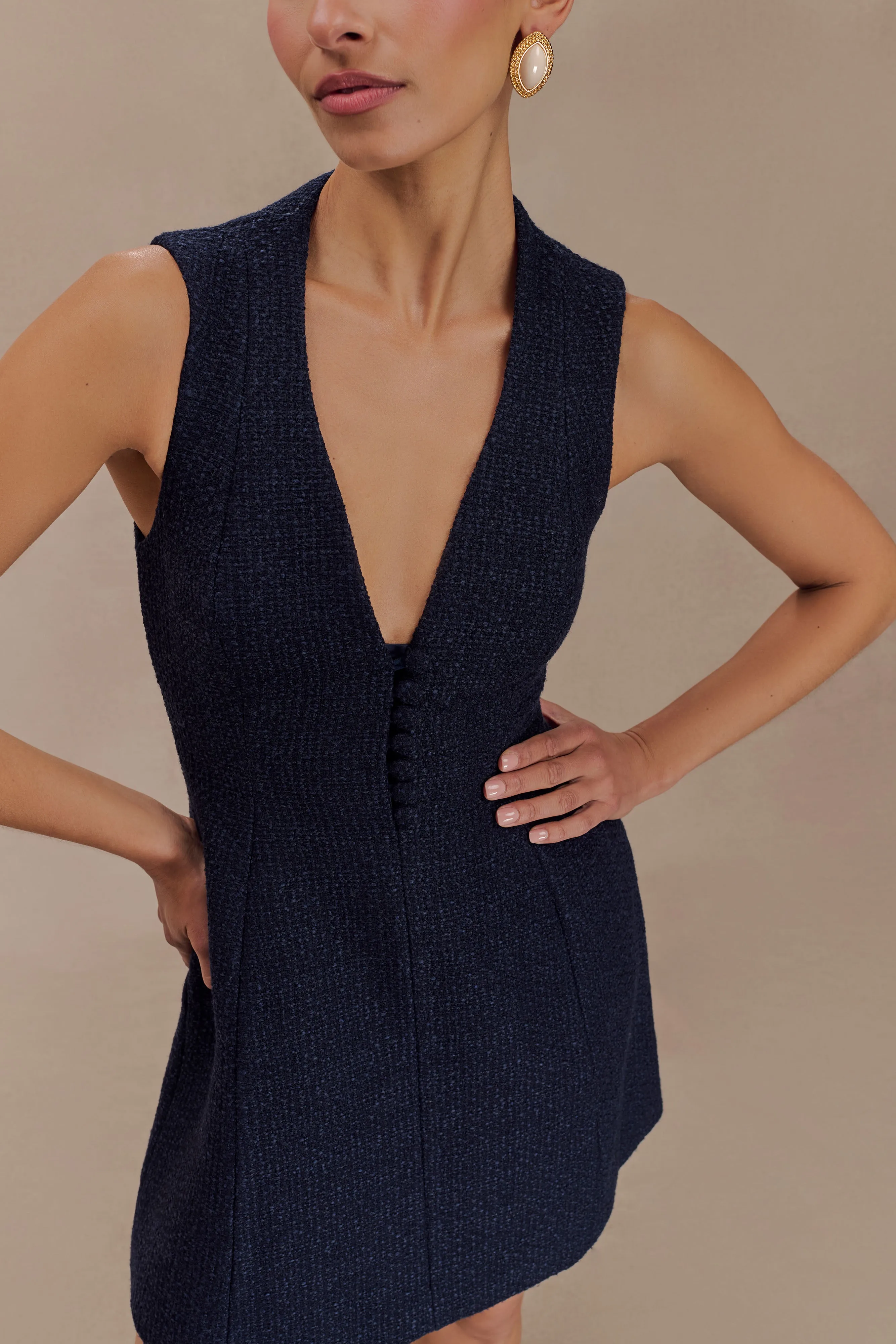 Danna Boucle Mini Dress With Pleats - Midnight Blue