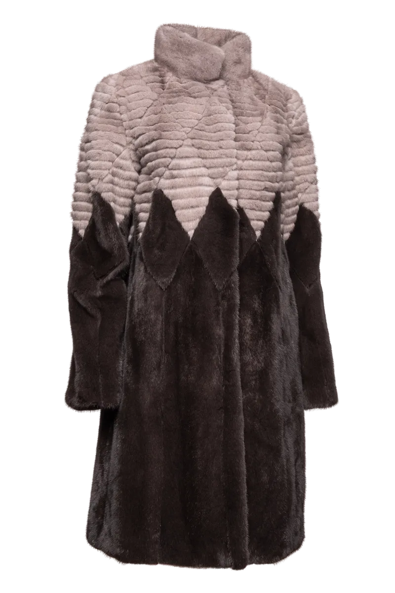 Diamond Pattern Silver Blue & Mushroom Mink Fur Coat