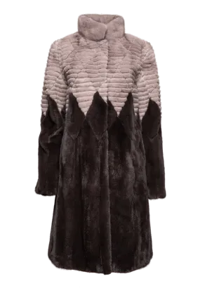 Diamond Pattern Silver Blue & Mushroom Mink Fur Coat