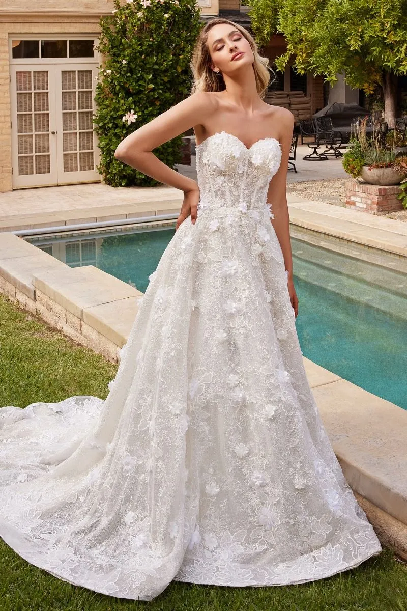 Divinity Bridal ANTONIA Floral Applique One Shoulder Ball Gown Wedding Gown