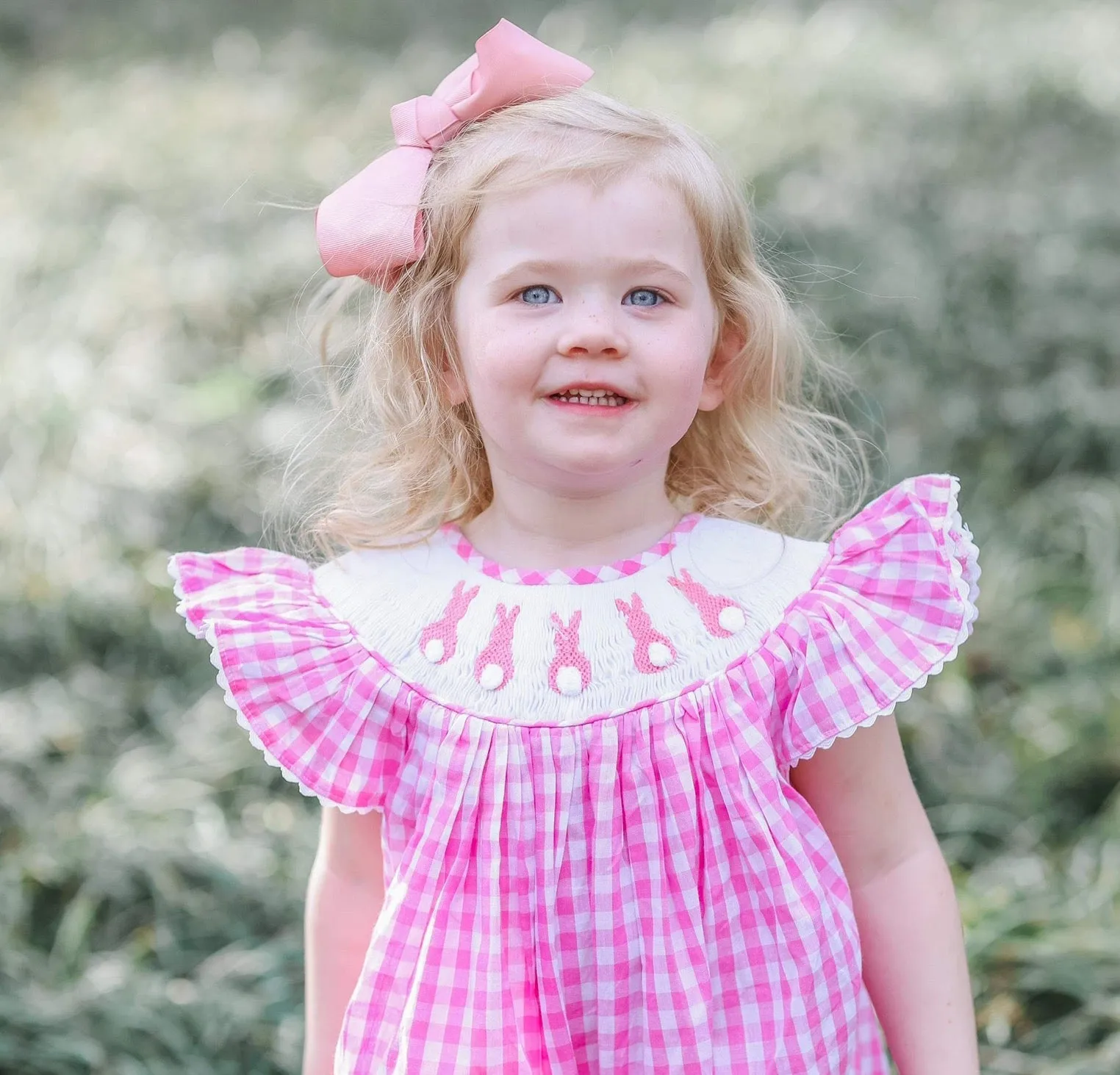 Easter Bunny smocked romper in pink gingham