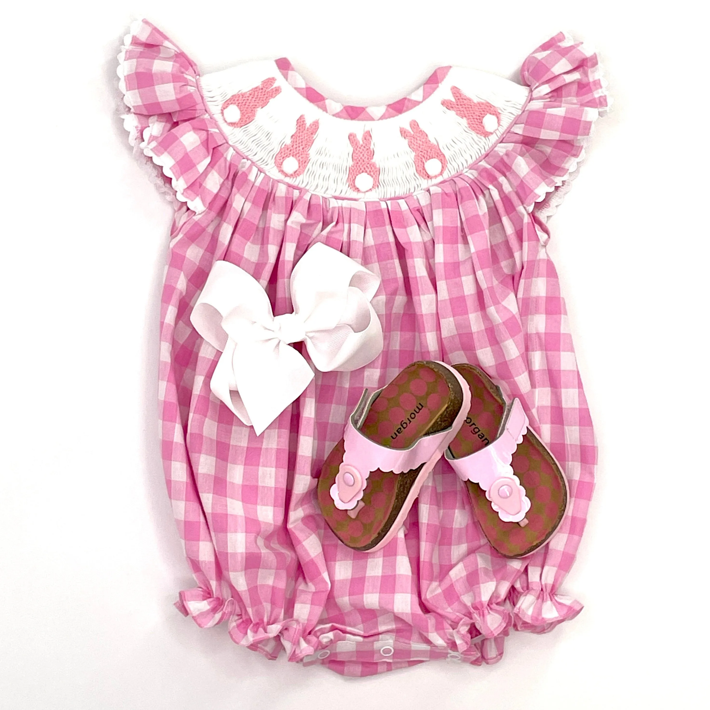 Easter Bunny smocked romper in pink gingham