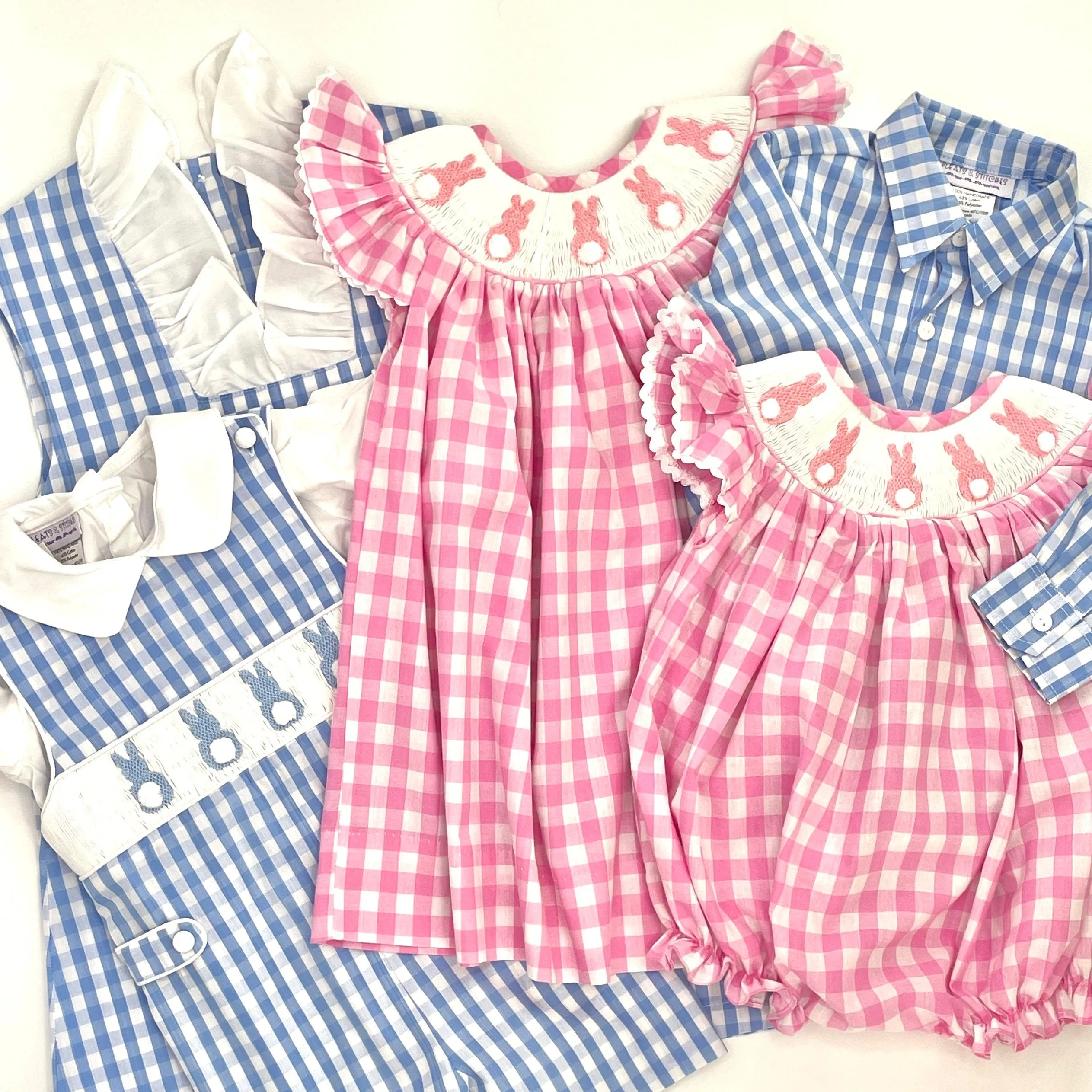 Easter Bunny smocked romper in pink gingham