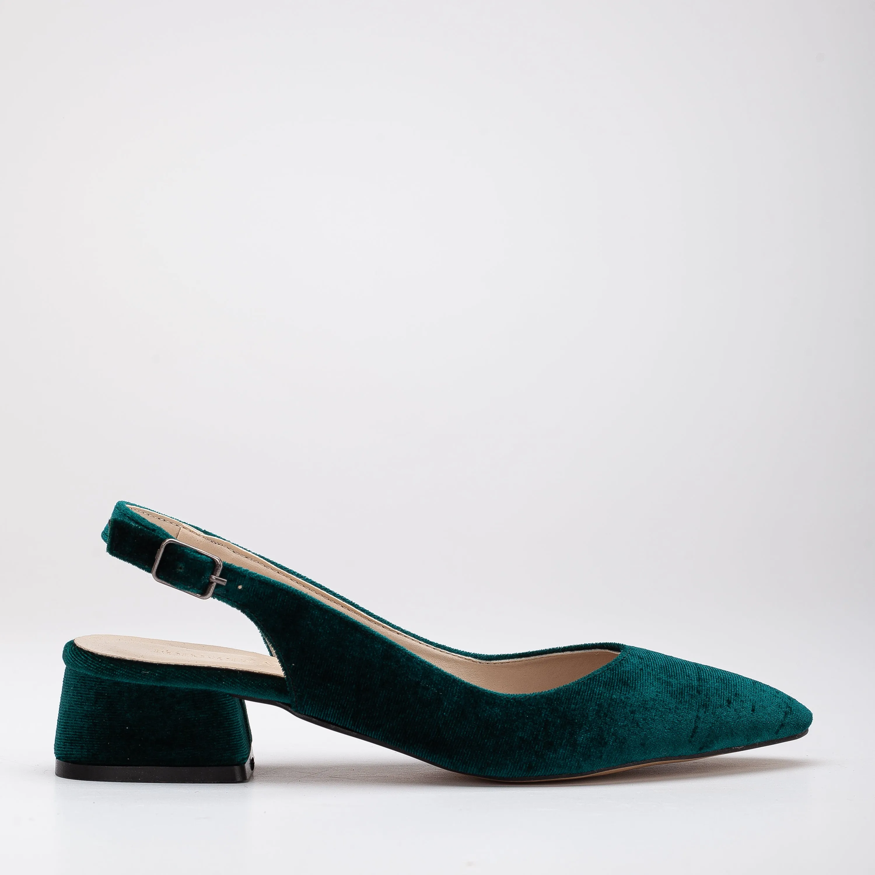 Emma - Green Velvet Slingback Shoes