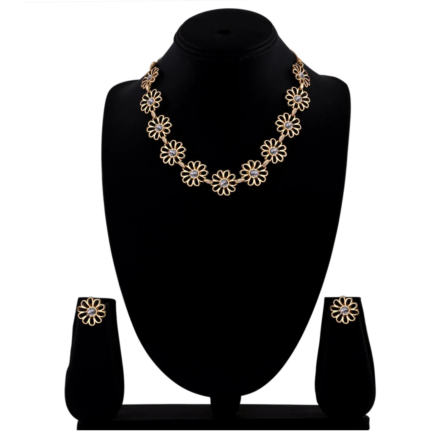 ESTELE - 24 CT GOLD PLATED Flower Diamond Necklace Set for Women