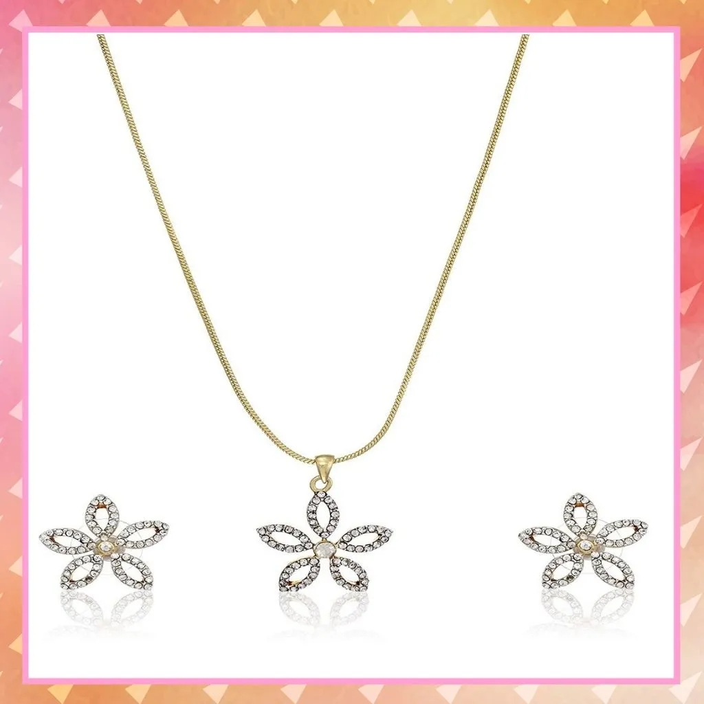 Estele 24 Kt Gold Plated Star Shaped CZ Pendant Set for Women / Girls