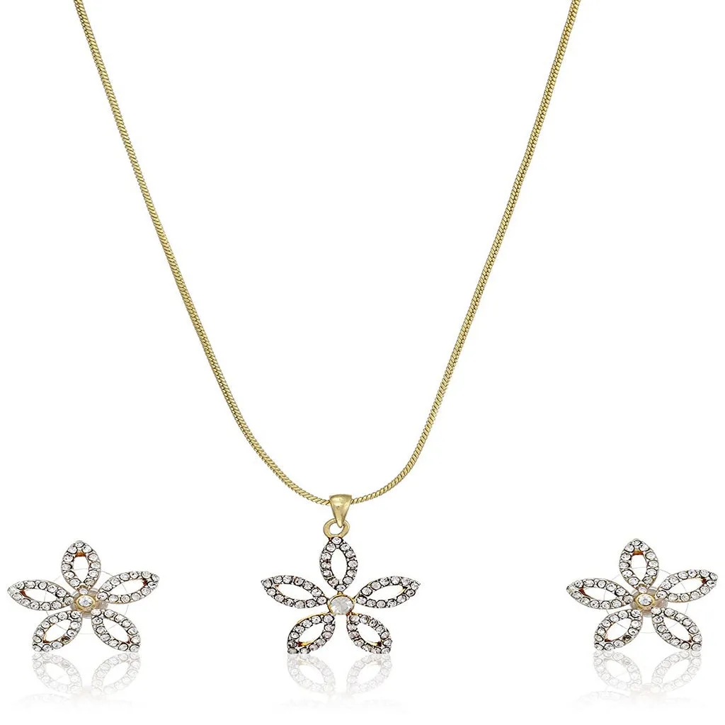 Estele 24 Kt Gold Plated Star Shaped CZ Pendant Set for Women / Girls