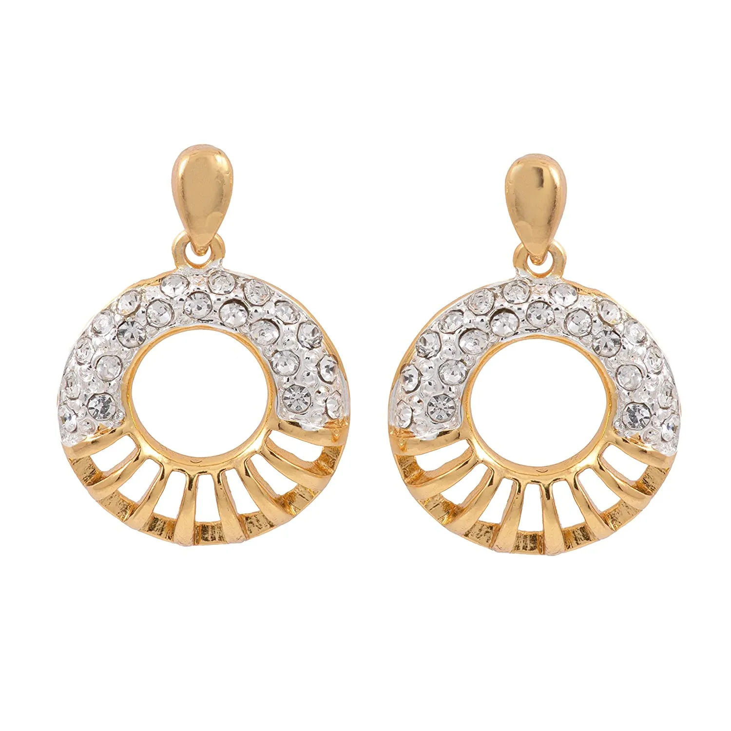 Estele 24 Kt Gold Plated Two Tone Circular with Austrian Crystals Pendant Set for Women