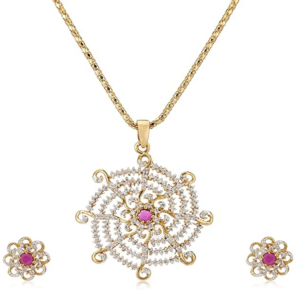 Estele beautiful gold plated with American diamonds wheel designed Pendant Set for Women