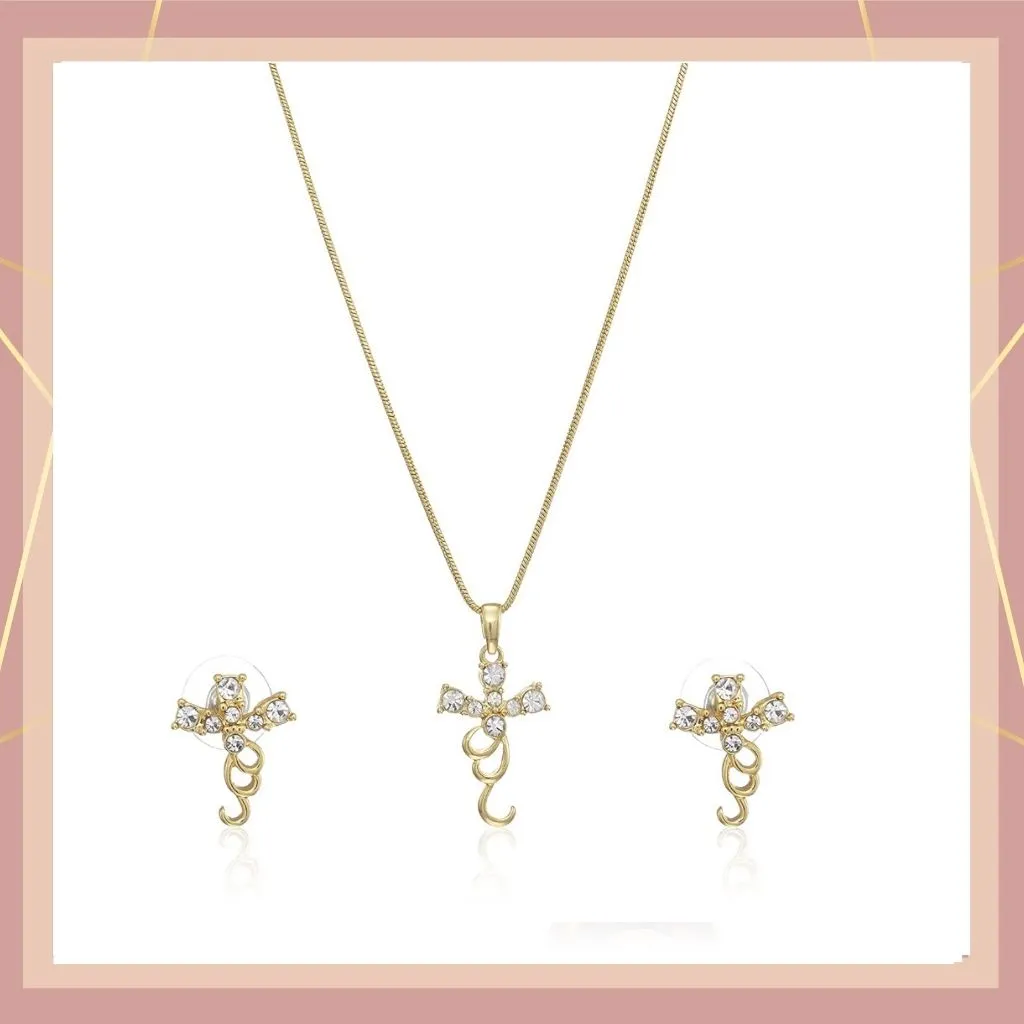 Estele Gold Plated Cross Necklace Set for Women