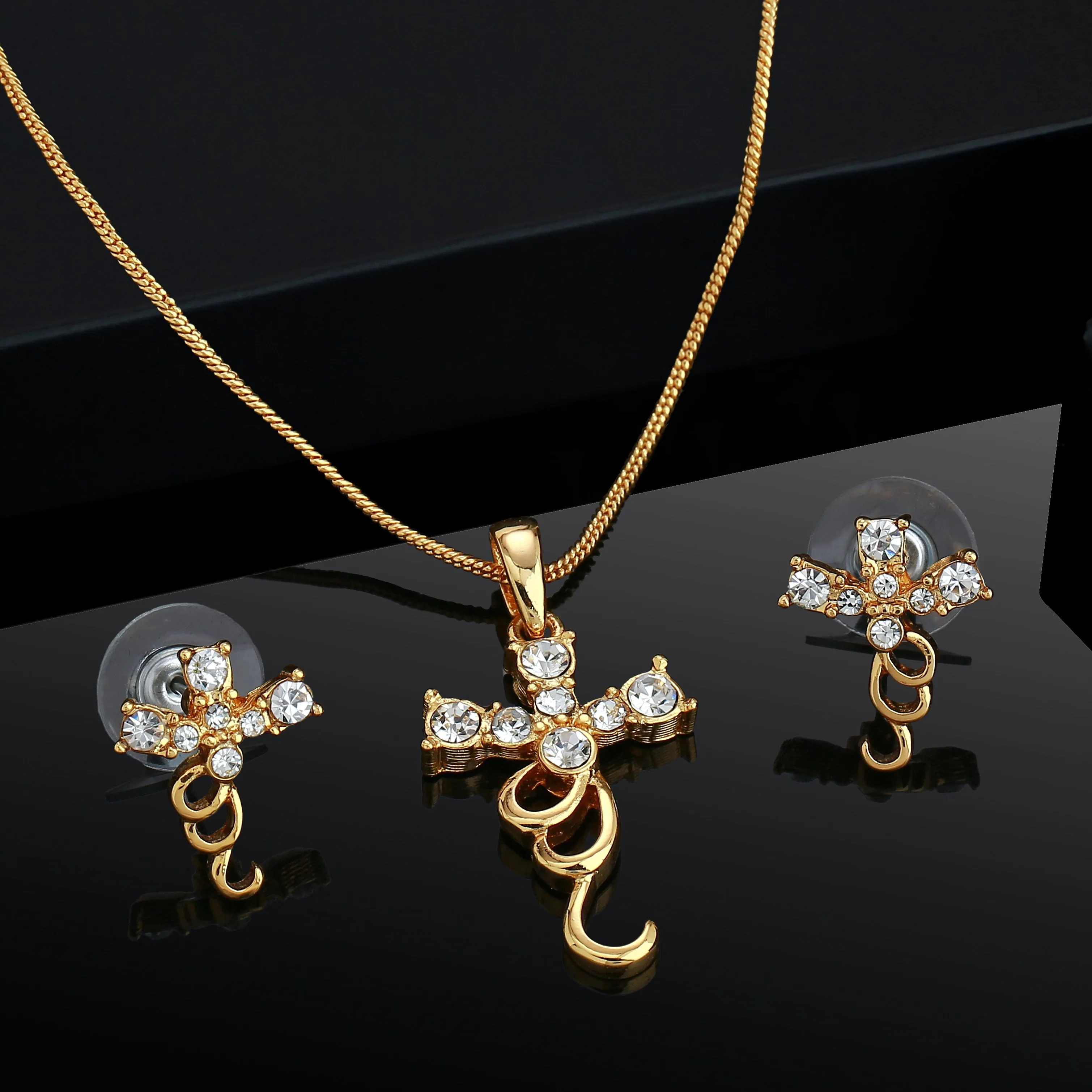 Estele Gold Plated Cross Necklace Set for Women