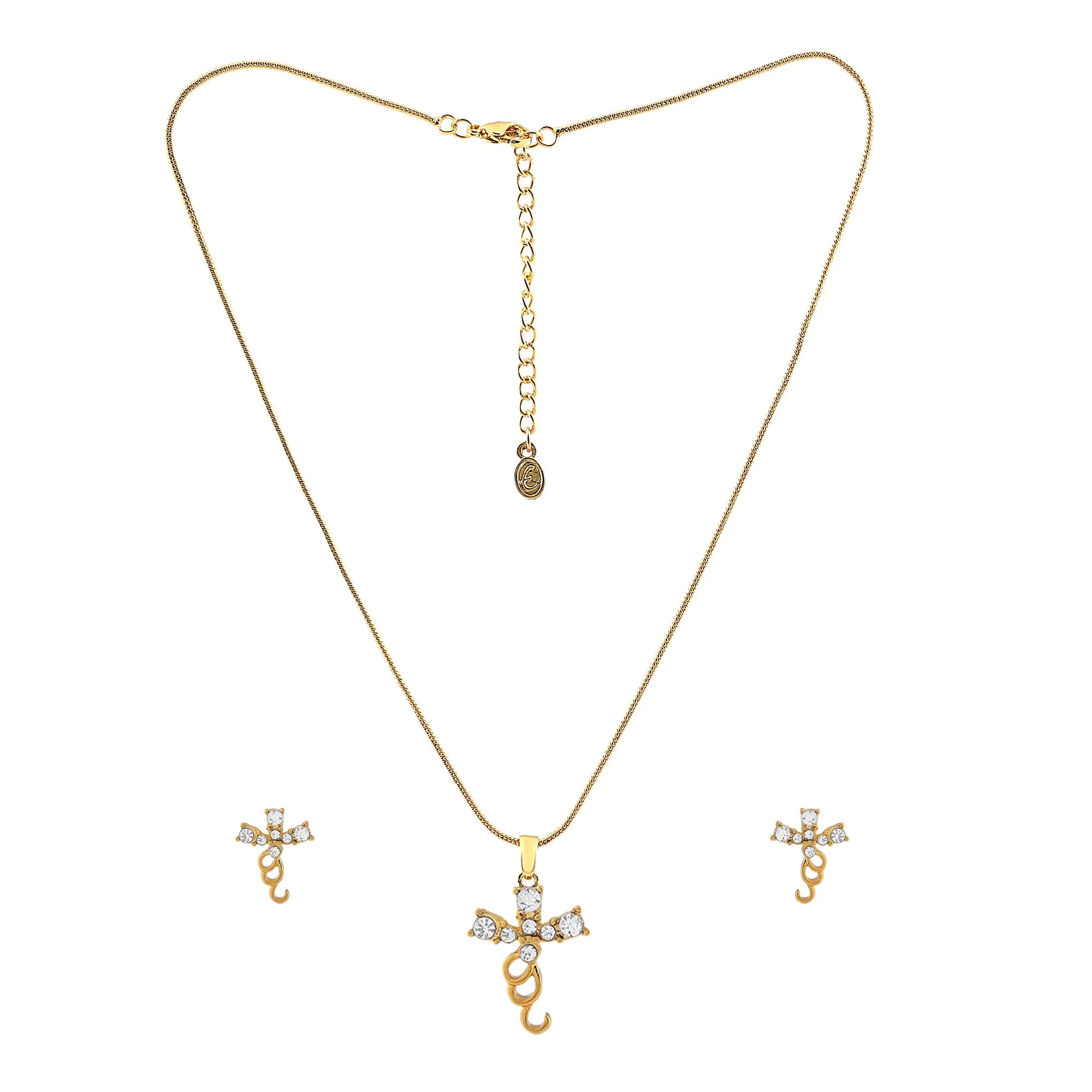 Estele Gold Plated Cross Necklace Set for Women