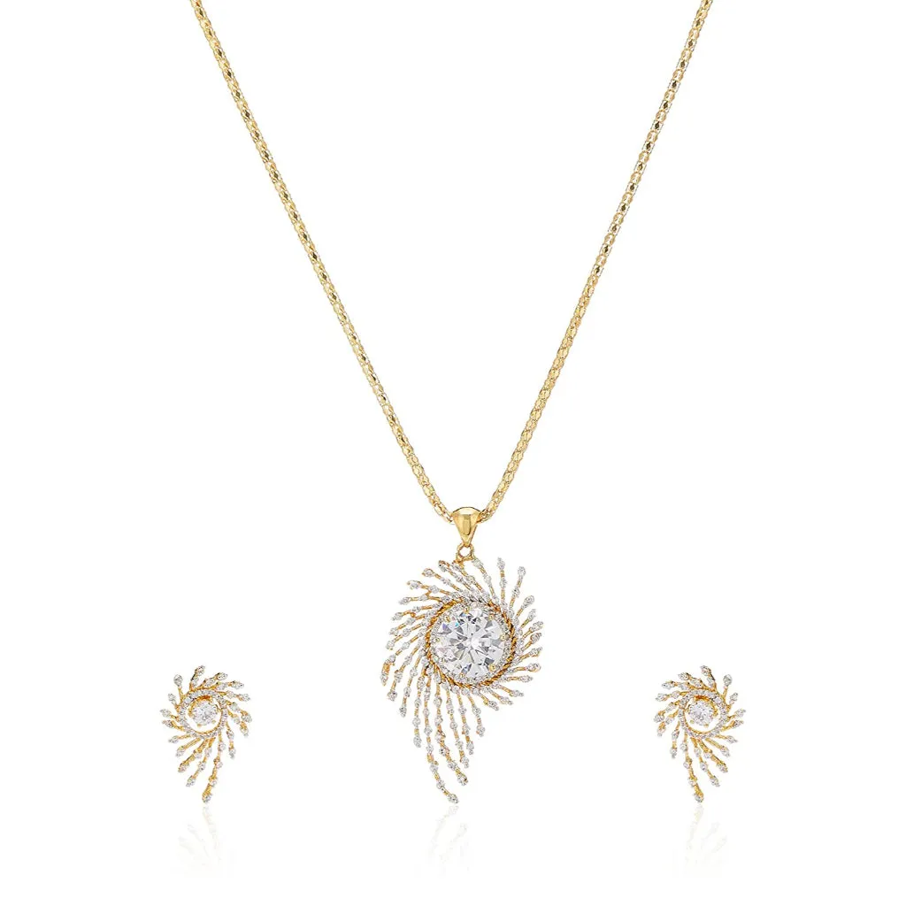 Estele Gold Plated CZ Diamond Studded Pendant Set for Women / Girls