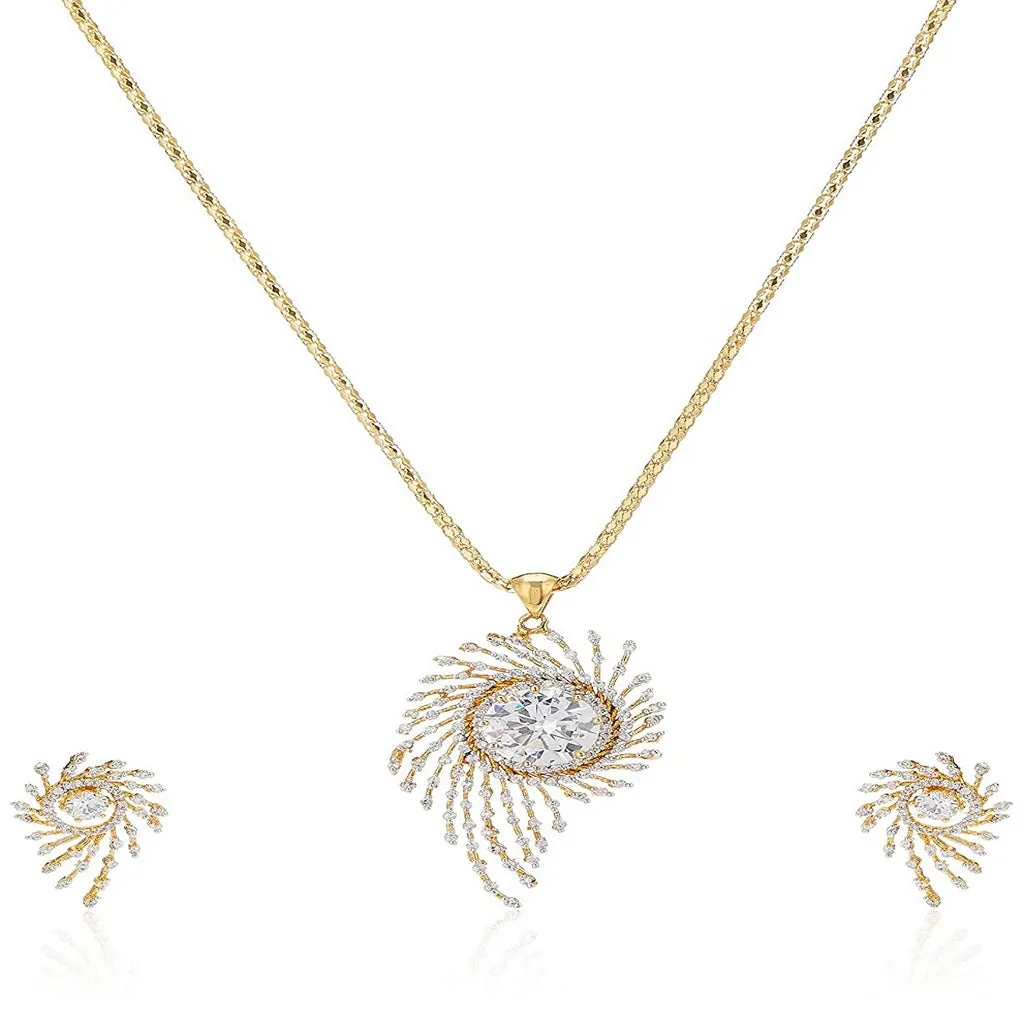 Estele Gold Plated CZ Diamond Studded Pendant Set for Women / Girls