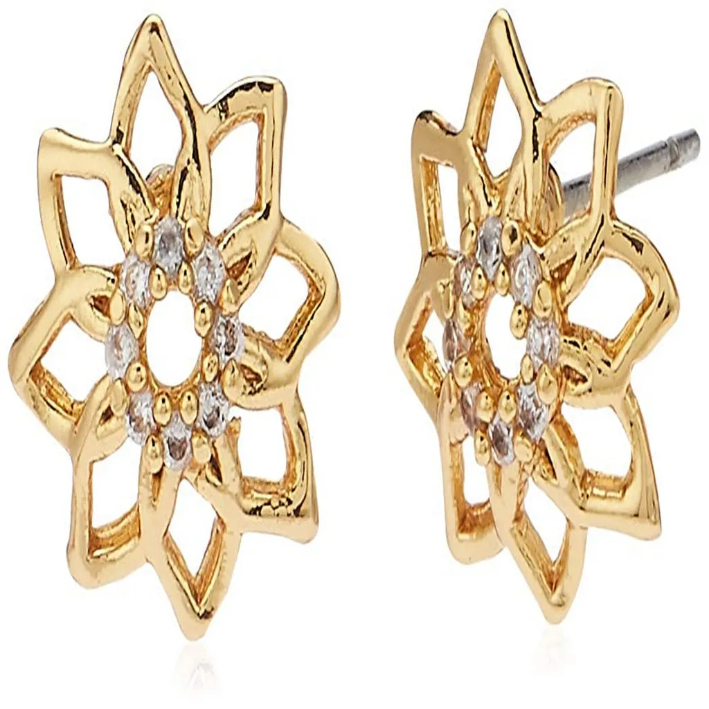 Estele Gold Plated CZ Flower Shaped Pendant Set for Women