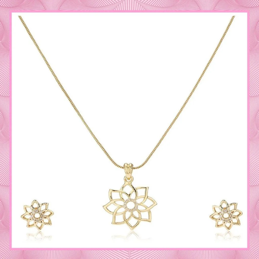 Estele Gold Plated CZ Flower Shaped Pendant Set for Women