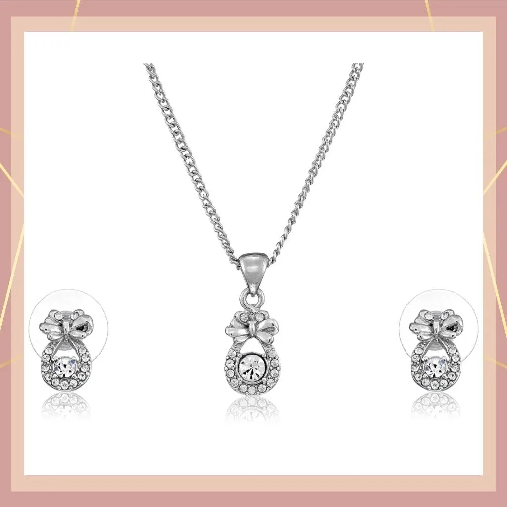 Estele - Rhodium plated Solitaire bow pendant set for Women