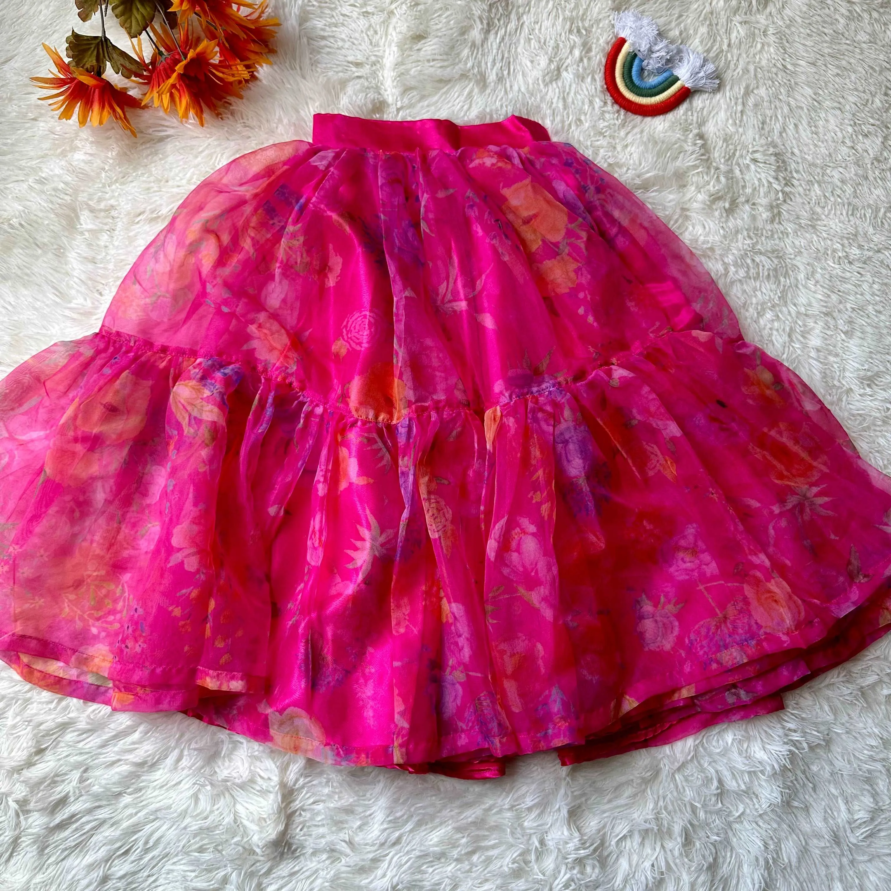 Ethereal Velvet Crop Top and Floral Organza Skirt | 3-4 Yrs