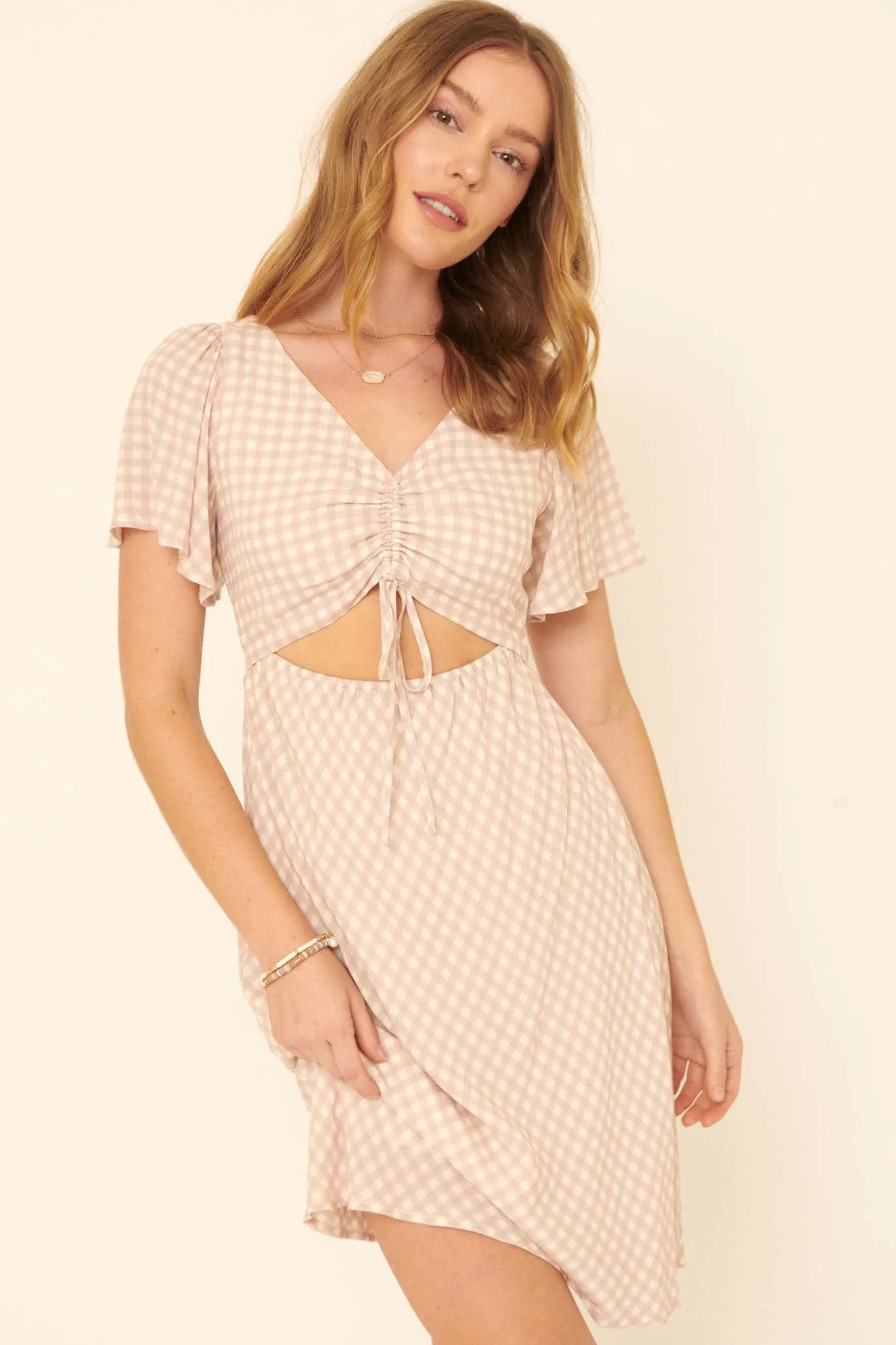 Everyday Bliss Gingham Cutout Mini Dress