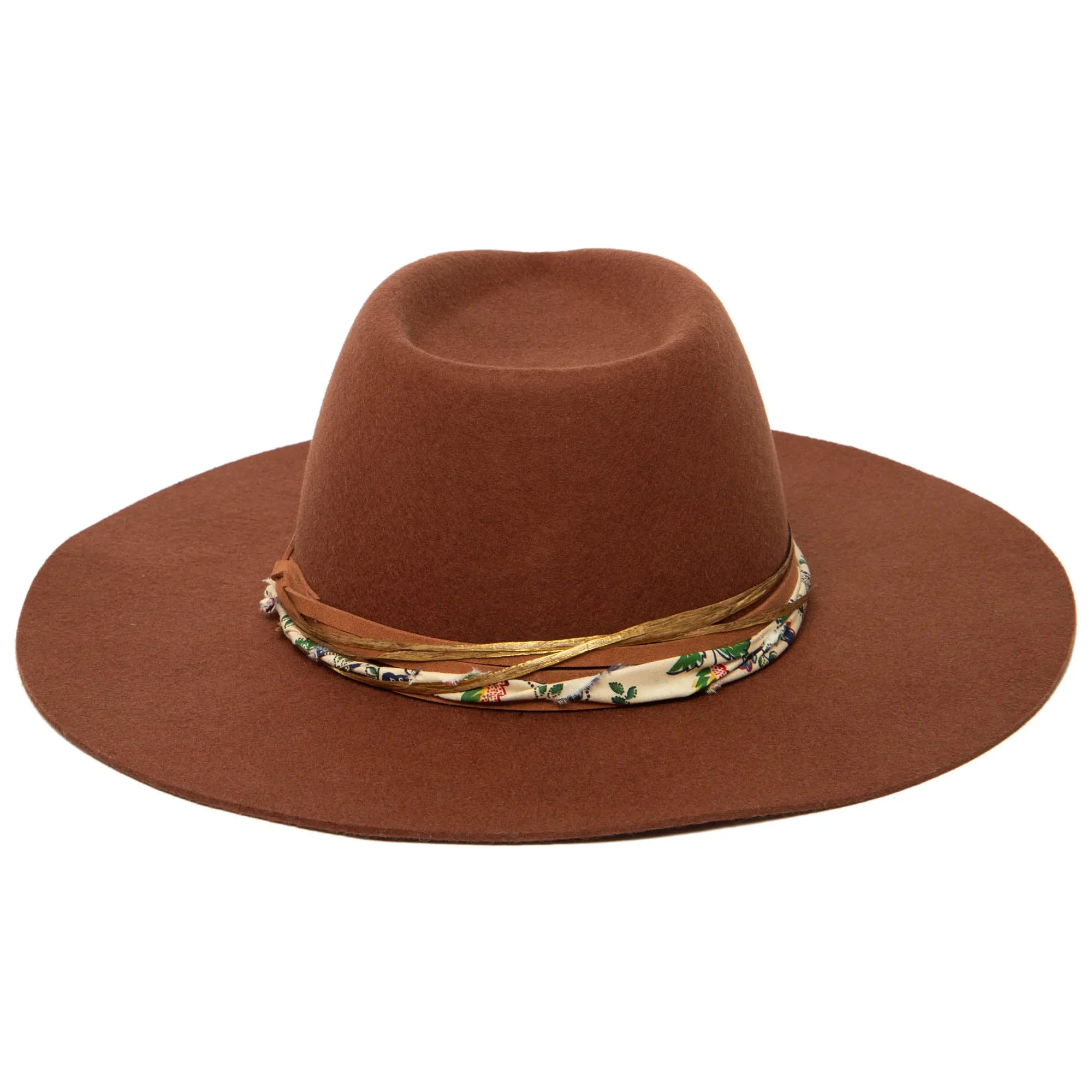 Farrah - Stiff Brim Fedora with Patterned Fabric Band