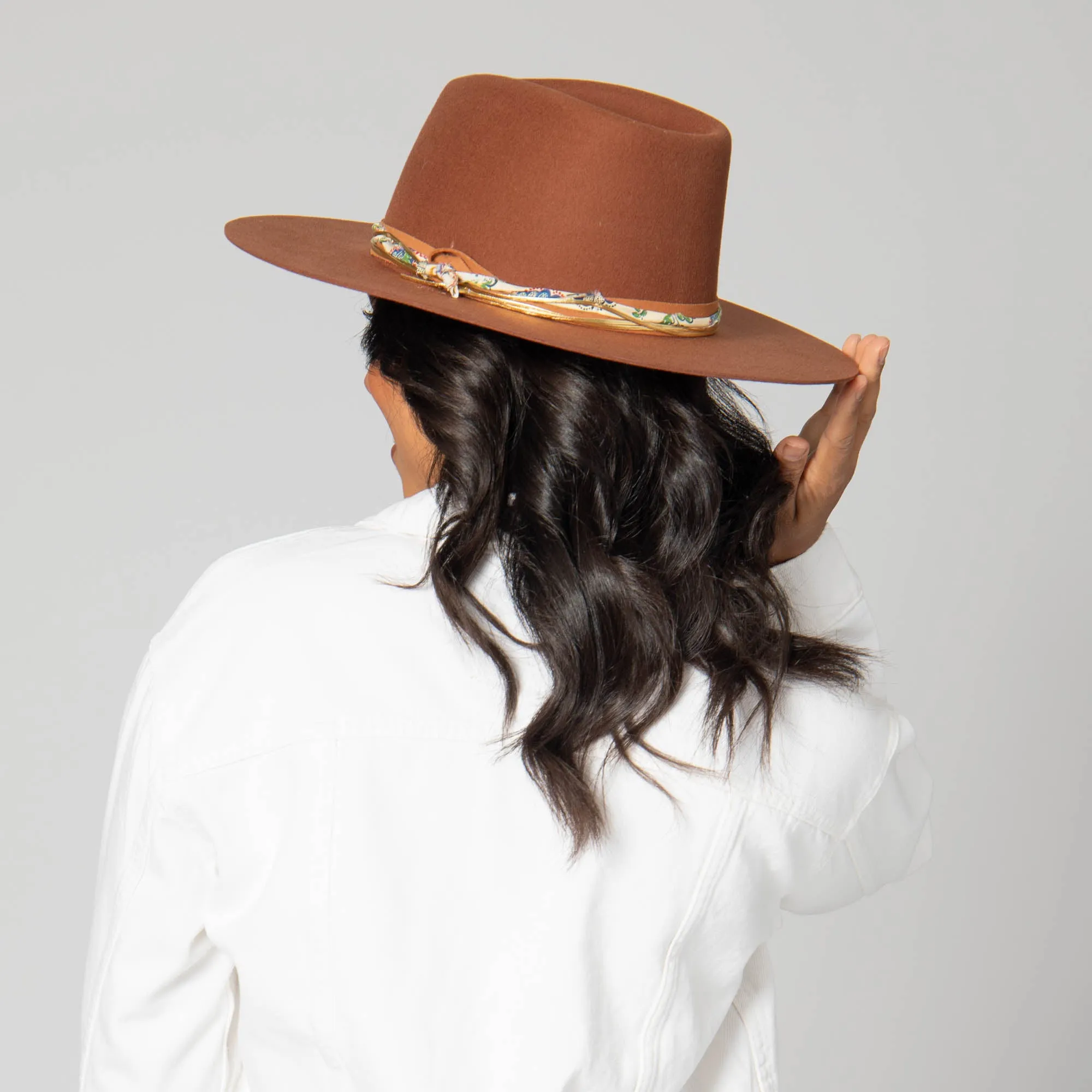 Farrah - Stiff Brim Fedora with Patterned Fabric Band