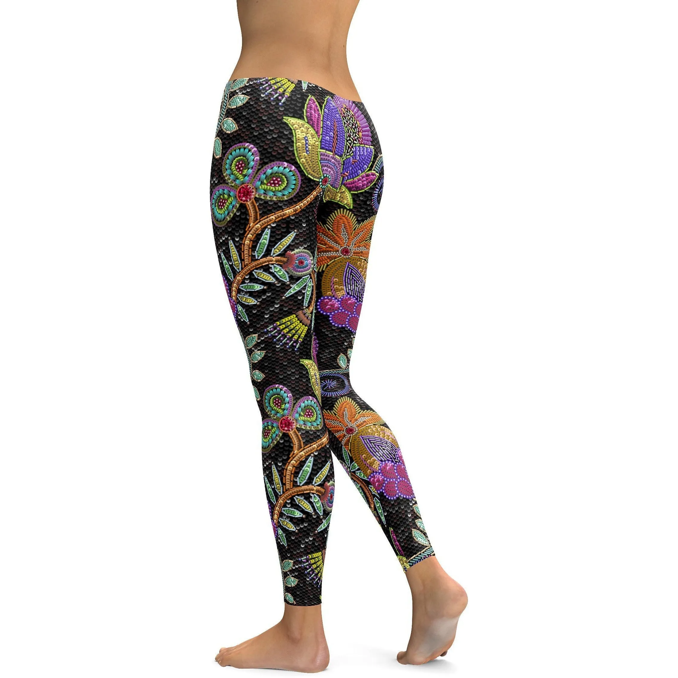 Faux Sequins Flower Leggings