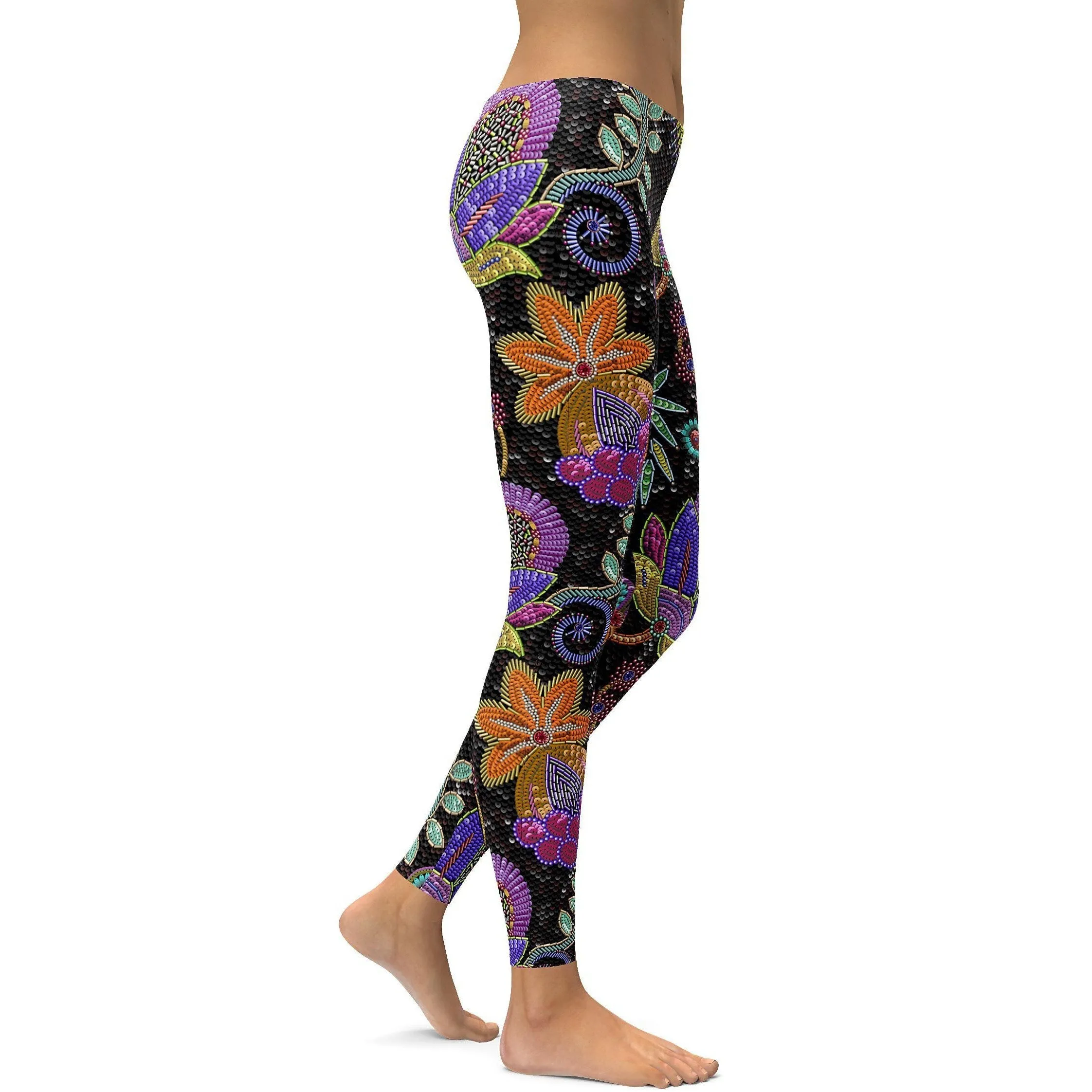 Faux Sequins Flower Leggings